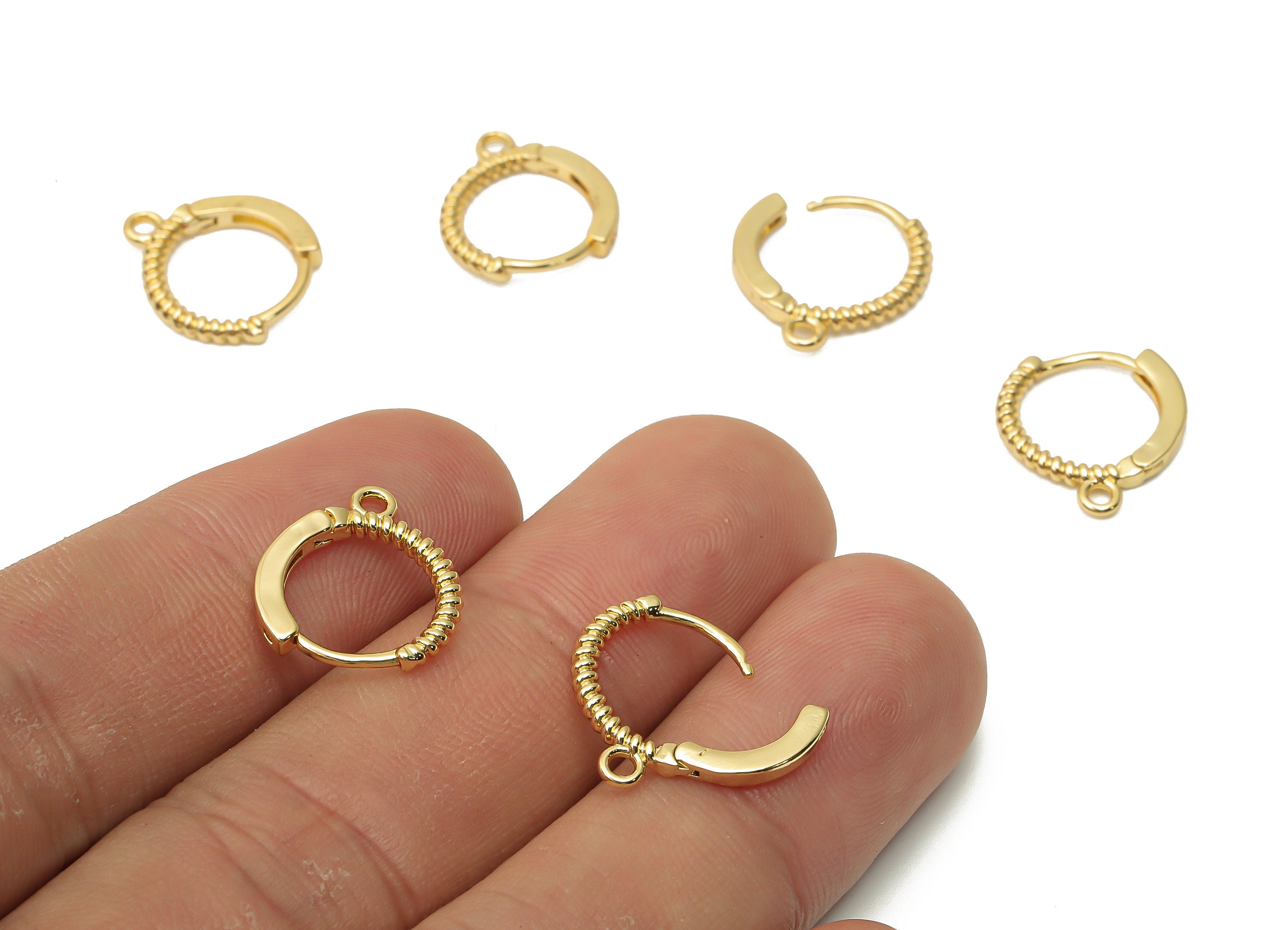 Brass Round Earrings Clasps With Loop - Brass Huggie Hoop Earring - Spiral Hoop Clasps - 18K Real Gold Plated - 13.51x13.51x1.77mm - RGP4816 - DOMEDBAZAAR