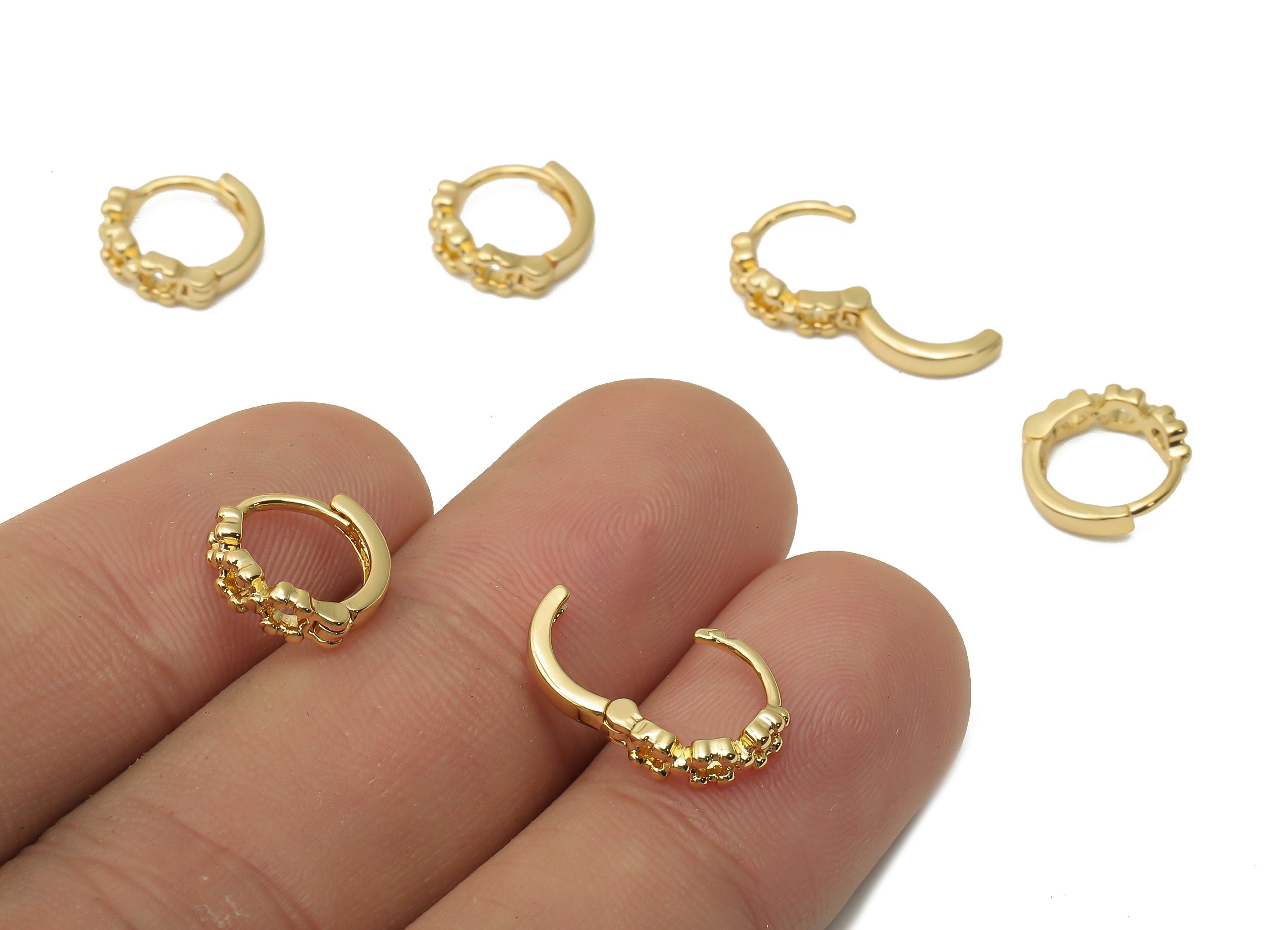 Brass Textured Circle Earrings Clasps - Huggie Flower Earrings - Brass Huggie Hoop - 18K Real Gold Plated- 10.57x10.57x1.45mm - RGP4818 - DOMEDBAZAAR