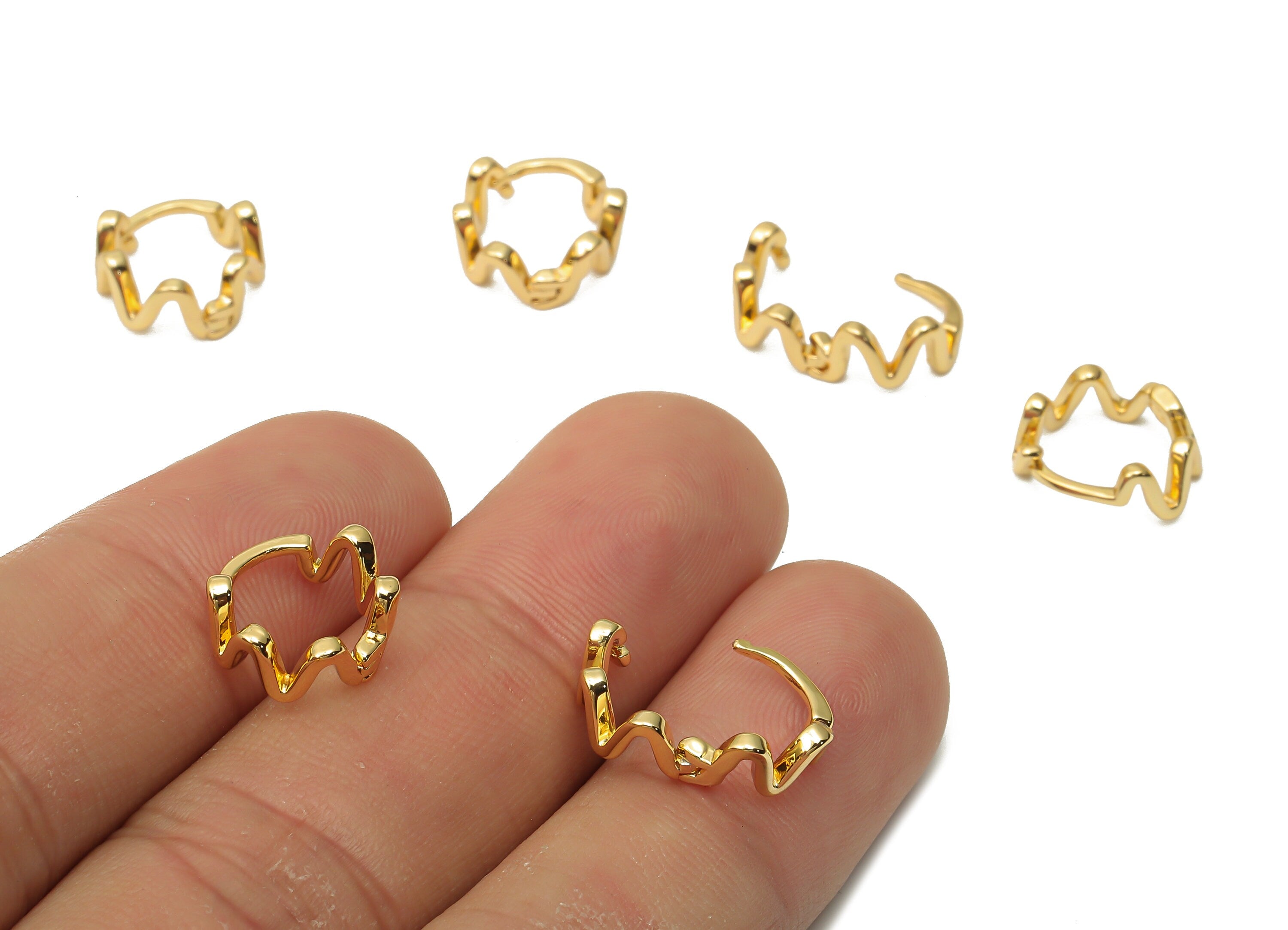 Brass Wave Earrings Clasps - Huggie Hoop Earrings - Brass Ear Wave Clasps - 18K Real Gold Plated Brass - 13.16x10.74x0.43mm - RGP4820 - DOMEDBAZAAR