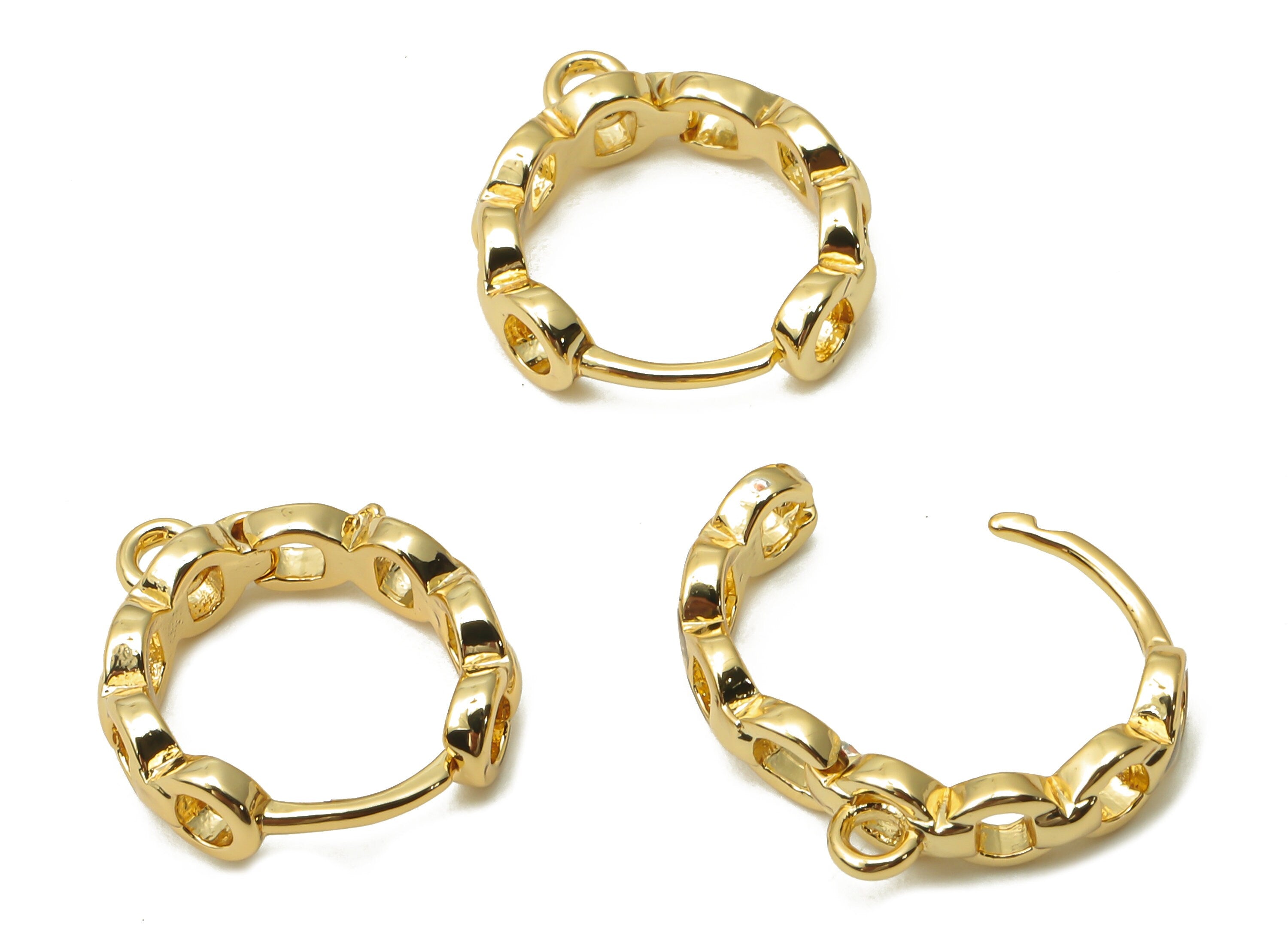 Brass Chain Earrings Clasps - Brass Round Earrings Clasp - Earring Hoop With Loop - 18K Real Gold Plated - 14.48x13.03x1.27mm - RGP4821 - DOMEDBAZAAR