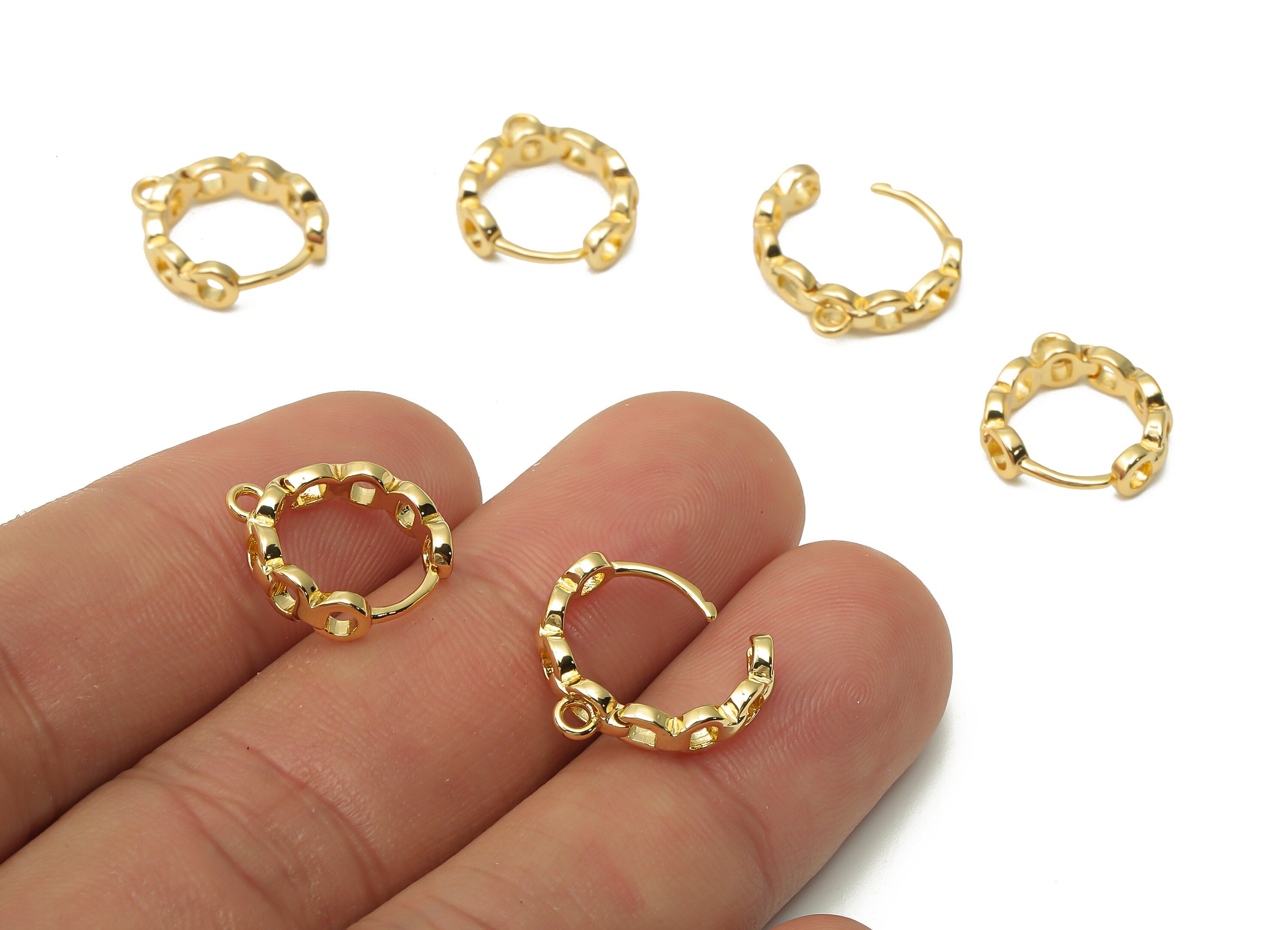 Brass Chain Earrings Clasps - Brass Round Earrings Clasp - Earring Hoop With Loop - 18K Real Gold Plated - 14.48x13.03x1.27mm - RGP4821 - DOMEDBAZAAR