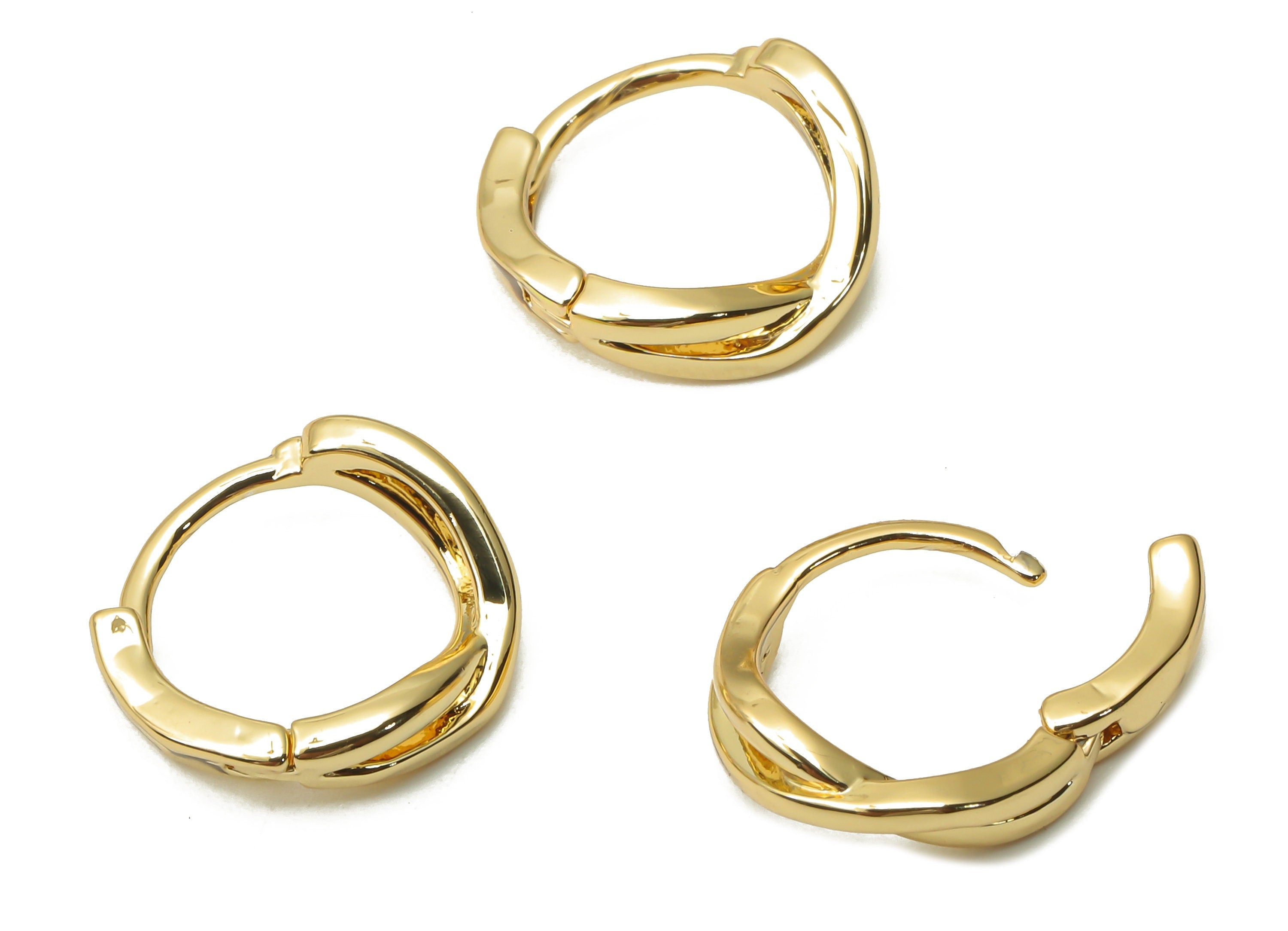 Brass Curly Earrings Clasps - Gold Plated Brass Hoop Earrings - Brass Hoop Clasps - 18K Real Gold Plated Brass - 12.6x12.44x1.62mm - RGP4822 - DOMEDBAZAAR