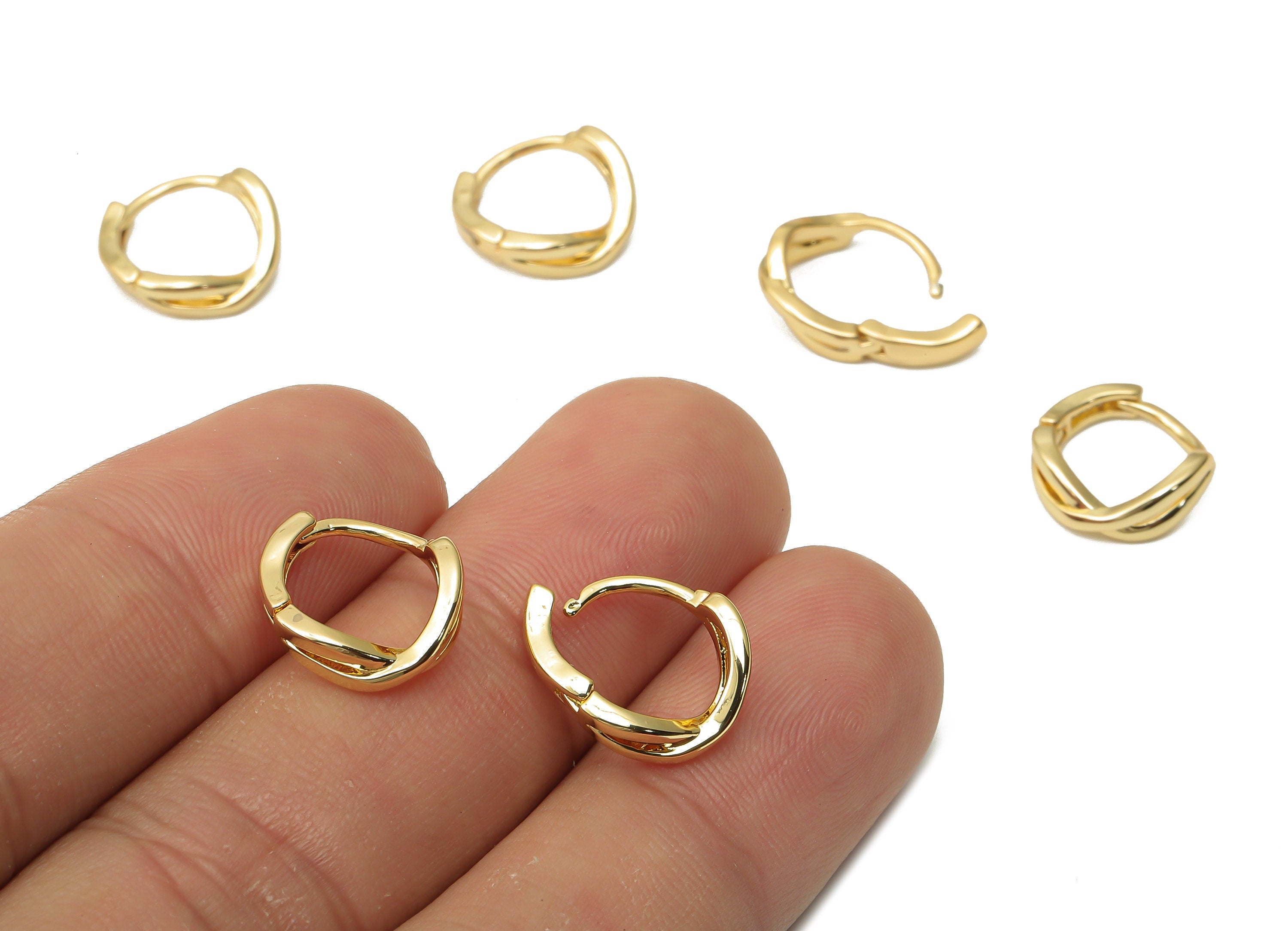 Brass Curly Earrings Clasps - Gold Plated Brass Hoop Earrings - Brass Hoop Clasps - 18K Real Gold Plated Brass - 12.6x12.44x1.62mm - RGP4822 - DOMEDBAZAAR