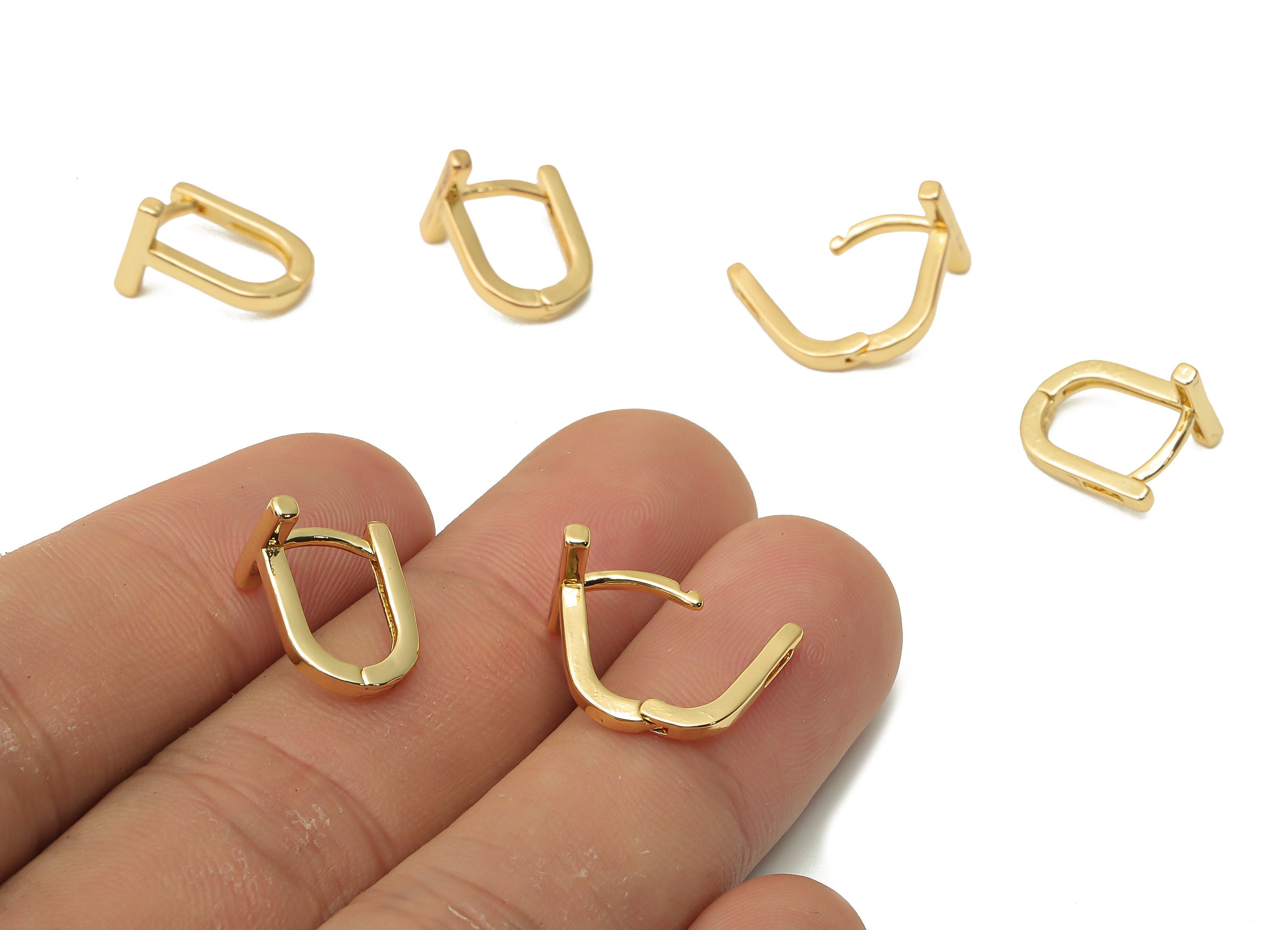 Brass Toggle Earring Clasp - Brass Bar Huggie Hoop Earrings - Brass U Earrings Clasps - 18K Real Gold Plated- 12.87x9.82x1.48mm -RGP4823 - DOMEDBAZAAR
