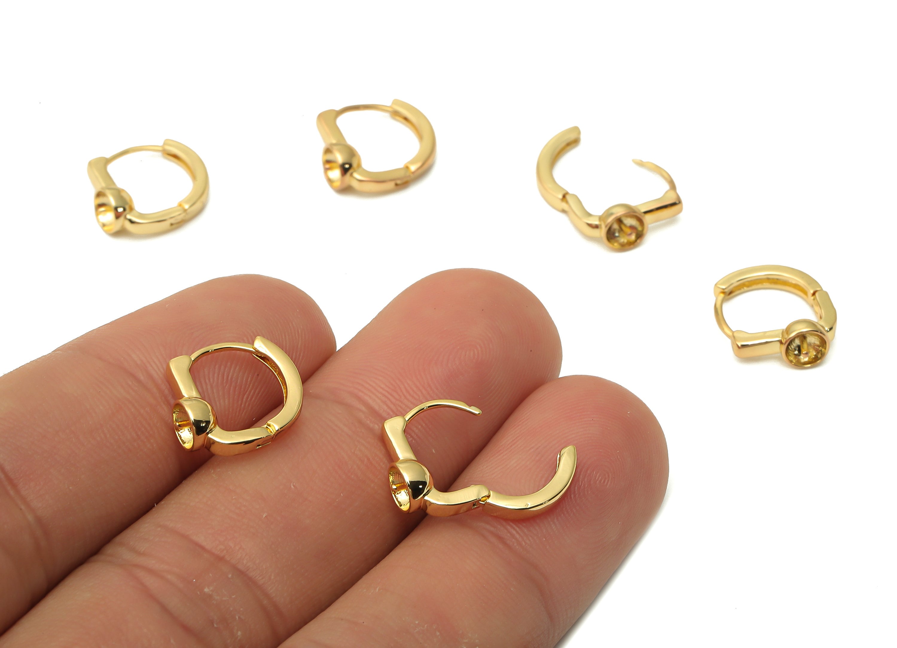 Brass Lever Earrings Clasps Cabachon - Brass Huggie Hoop Earrings - Earrings for Pearl- 18K Real Gold Plated - 11.73x10.72x3.2mm - RGP4826 - DOMEDBAZAAR