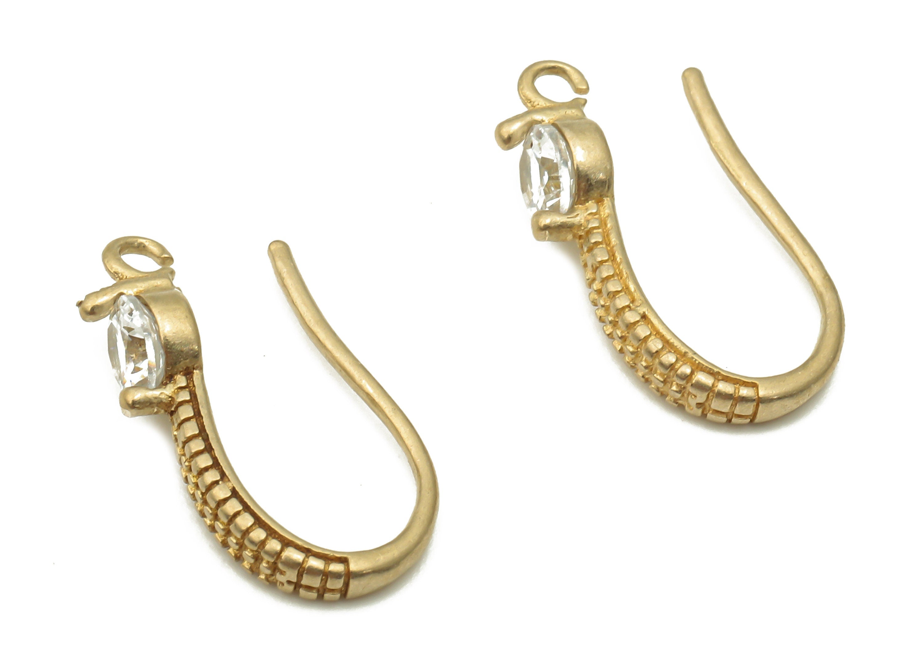 Brass Earrings Wires - Raw Brass Earrings Hooks With Zircon - Brass Earrings Findings - Brass Earrings Charms - 17.05x9.56x2.14mm - PP7780 - DOMEDBAZAAR