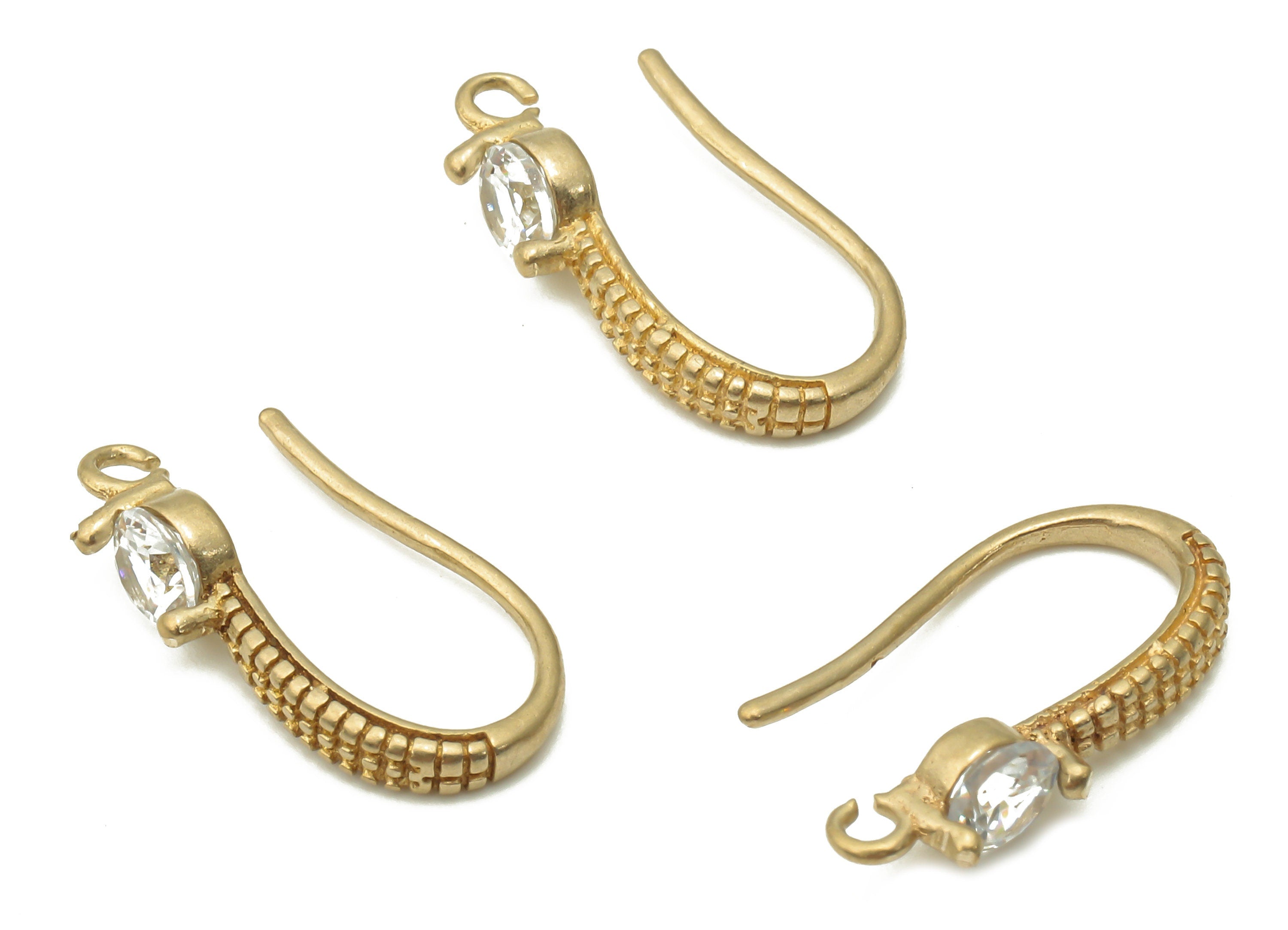 Brass Earrings Wires - Raw Brass Earrings Hooks With Zircon - Brass Earrings Findings - Brass Earrings Charms - 17.05x9.56x2.14mm - PP7780 - DOMEDBAZAAR