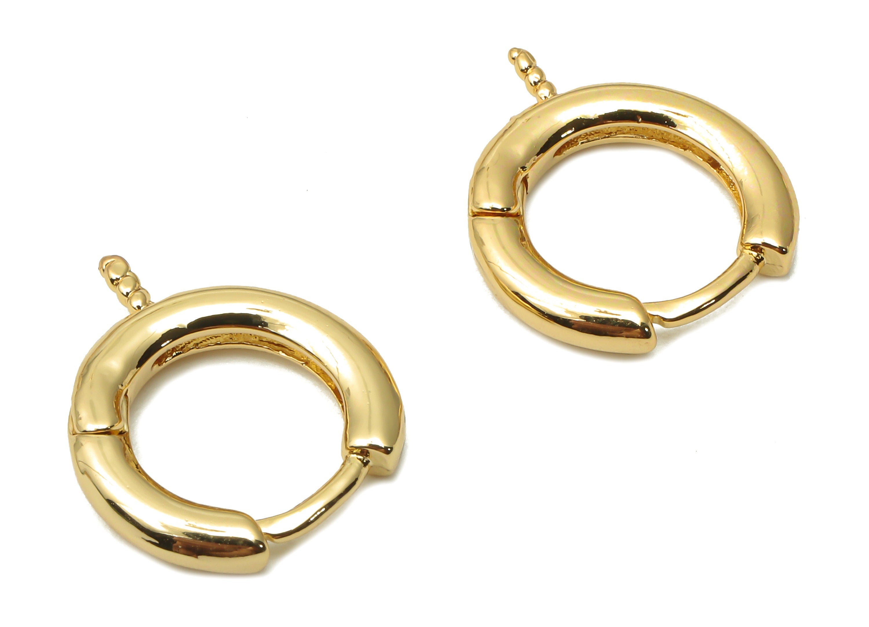 Brass Round Earrings Clasps - Brass Earring Huggie Hoop - Brass Hoop Earring for Pearl - 18K Real Gold Plated - 15.8x14.5x2.33mm - RGP4832 - DOMEDBAZAAR