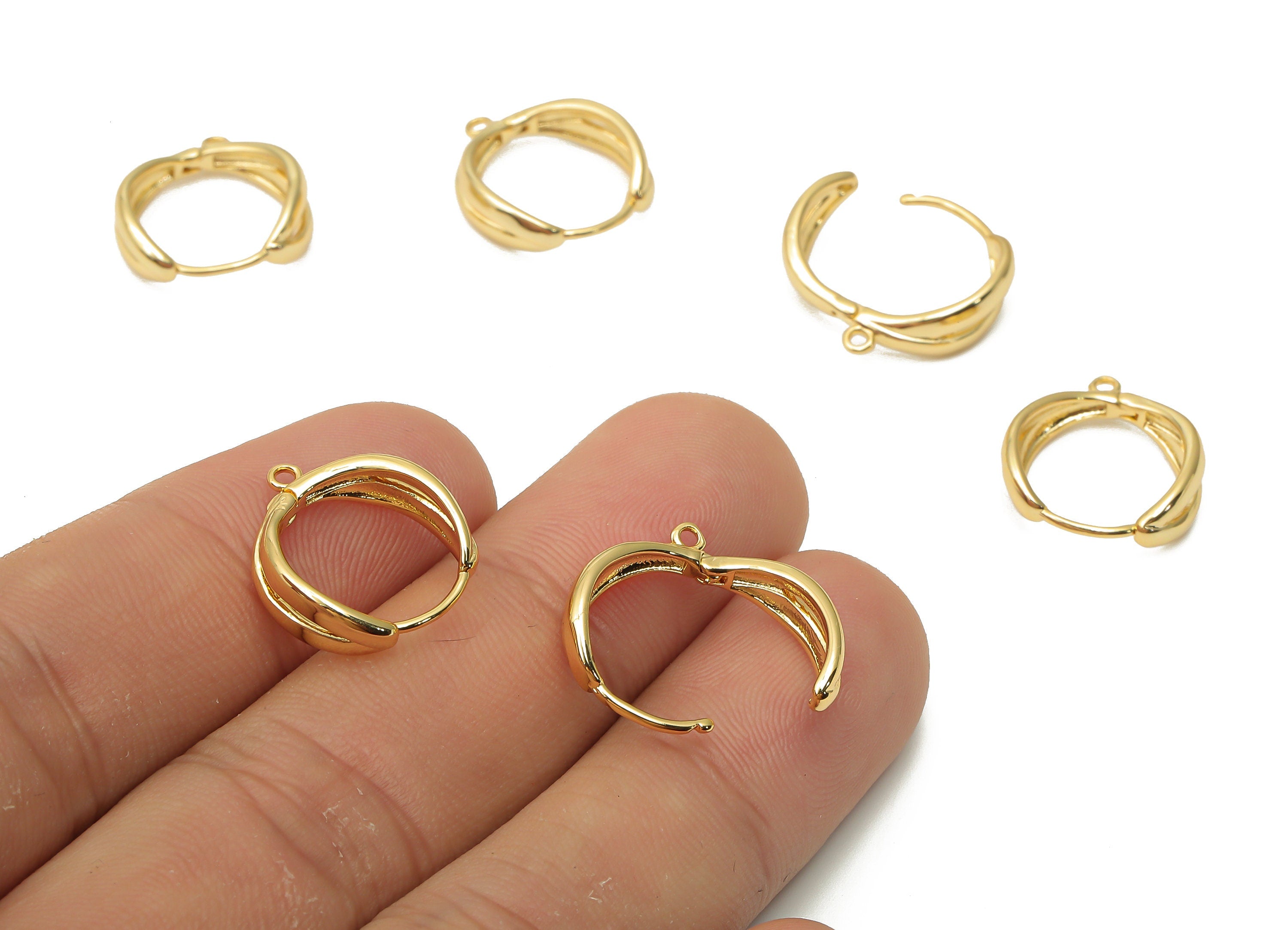Brass Circle Earrings Clasps - Gold Plated Round Huggie Hoop Earring With Loop - 18K Real Gold Plated Brass - 16.37x15.4x1.48mm - RGP4835 - DOMEDBAZAAR
