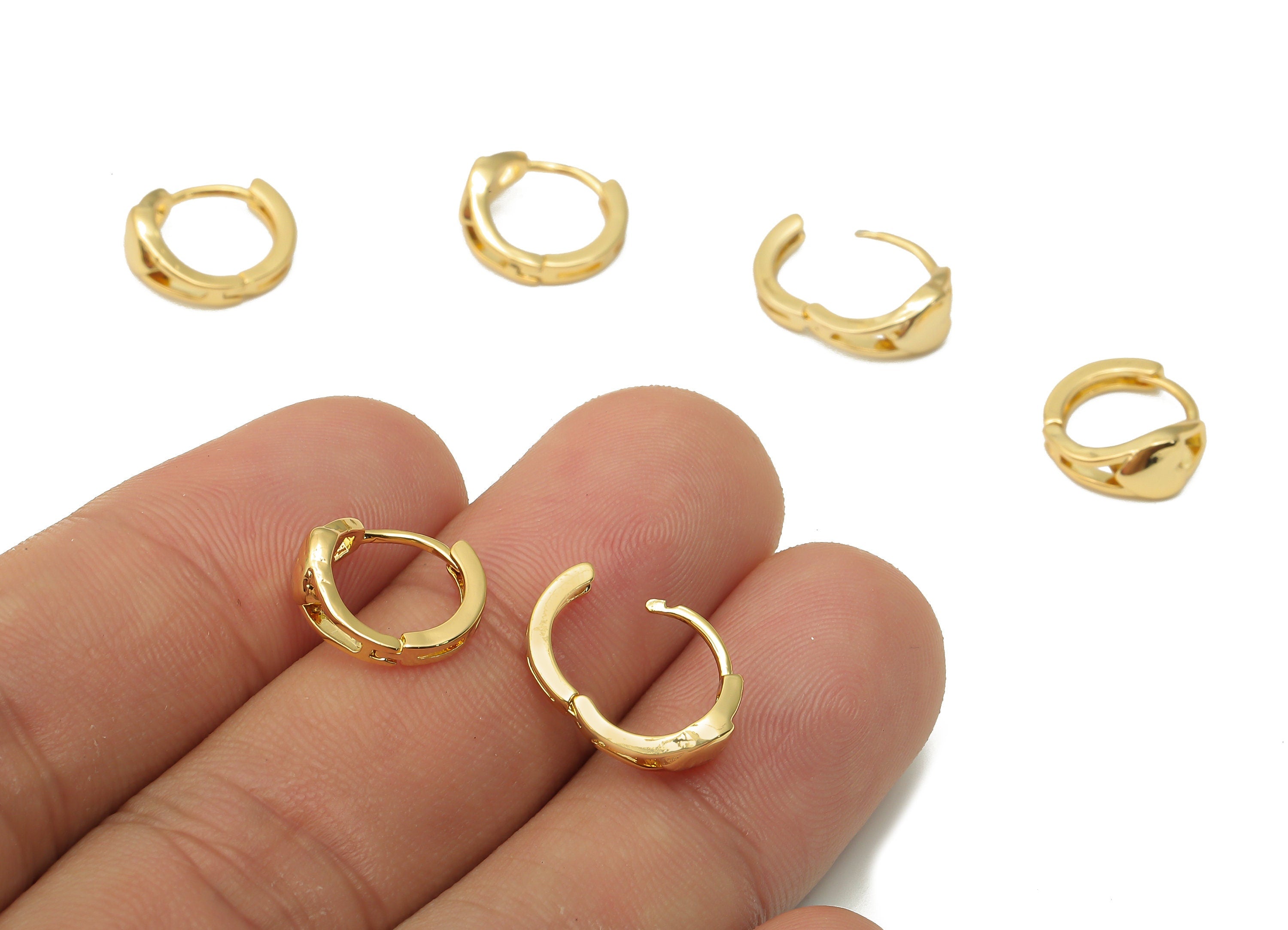 Brass Round Heart Earring Clasps - Brass Round Huggie Hoop Earring - Heart Stud - 18K Real Gold Plated Brass - 12.16x12.16x1.3mm - RGP4836 - DOMEDBAZAAR