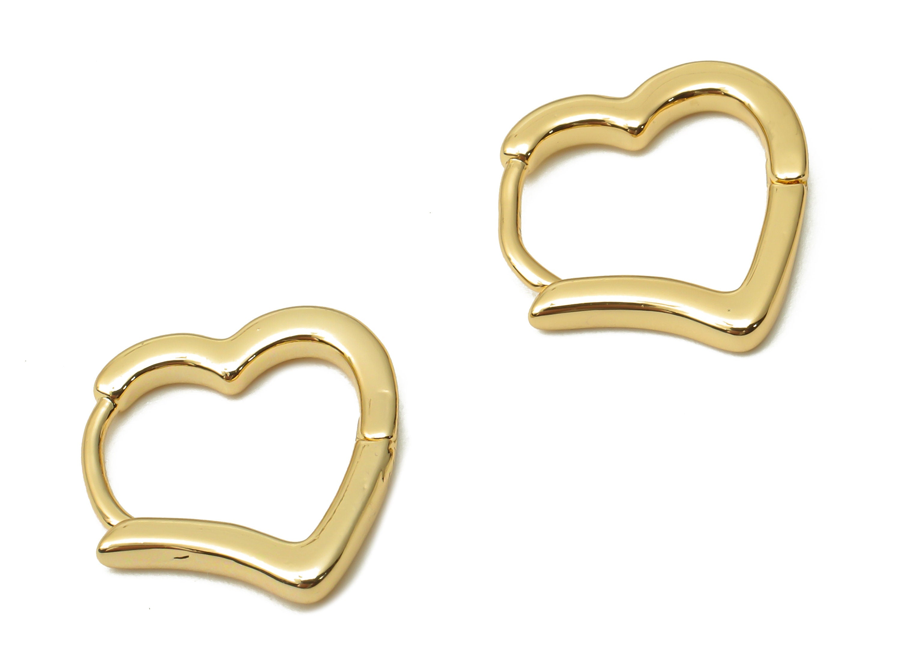 Brass Heart Earrings Clasps - Brass Heart Hoop Earrings -Brass Heart Stud - 18K Real Gold Plated Brass - 14.68x13.1x1.72mm - RGP4839 - DOMEDBAZAAR