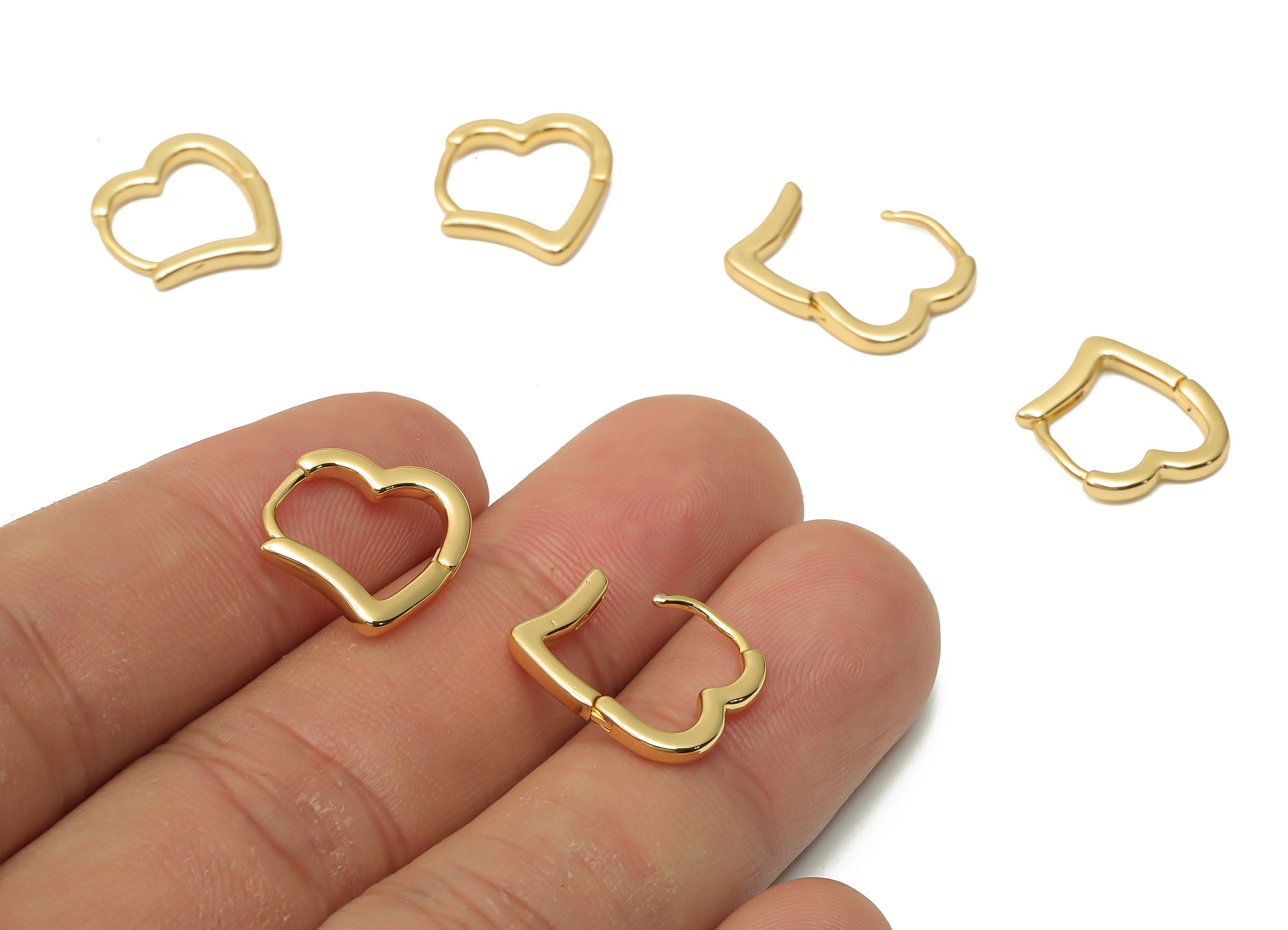 Brass Heart Earrings Clasps - Brass Heart Hoop Earrings -Brass Heart Stud - 18K Real Gold Plated Brass - 14.68x13.1x1.72mm - RGP4839 - DOMEDBAZAAR