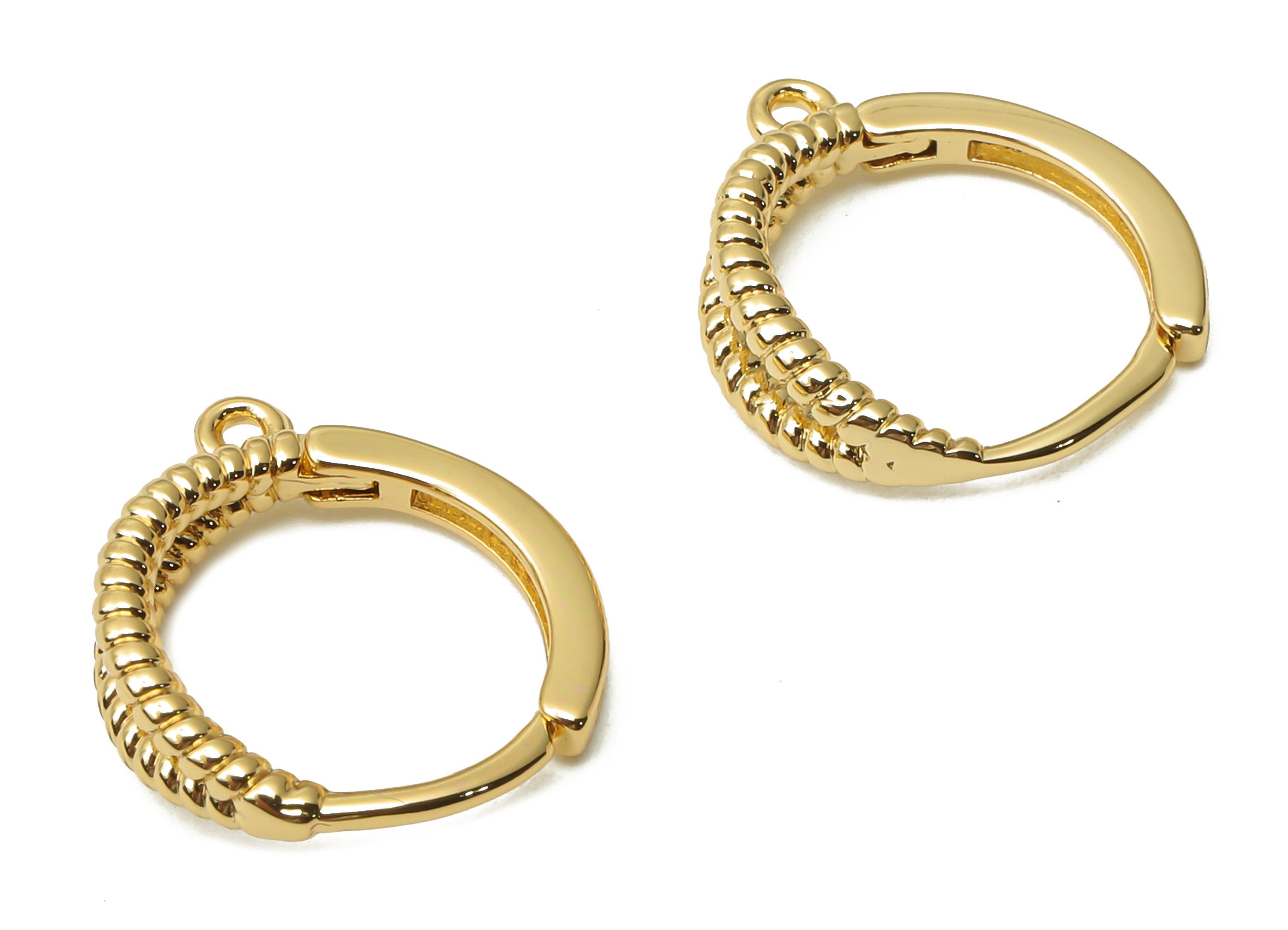 Brass Double Line Spiral Earrings Clasps - Brass Textured Hoop Earring With Loop - 18K Real Gold Plated Brass - 14.11x13.17x1.5mm - RGP4840 - DOMEDBAZAAR