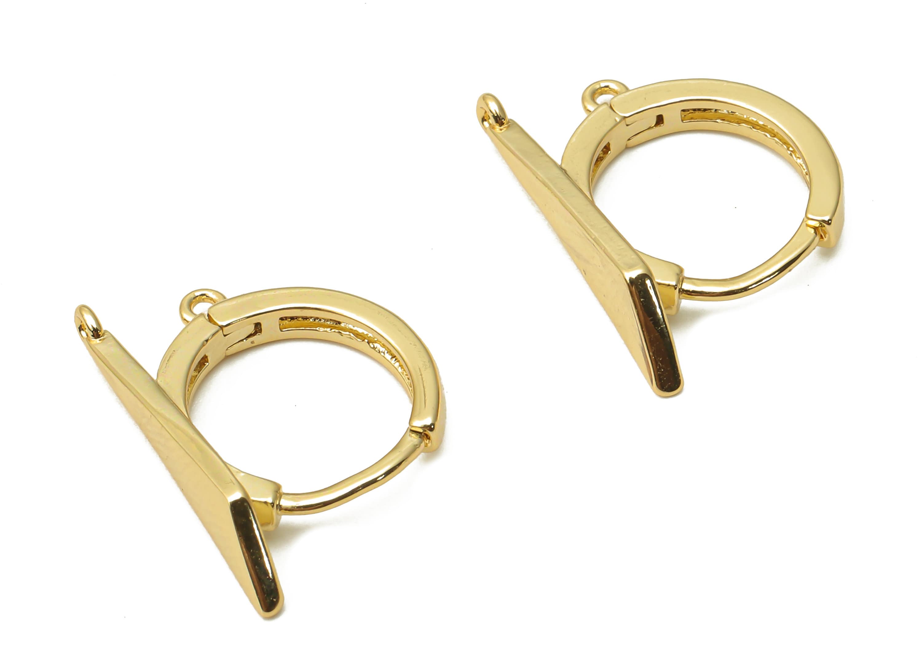Brass Earring Connectors - Brass Triangle Clasps Hoop With Loop -Huggie Earrings - 18K Real Gold Plated - 19.6x13.63x1.6mm - RGP4841 - DOMEDBAZAAR