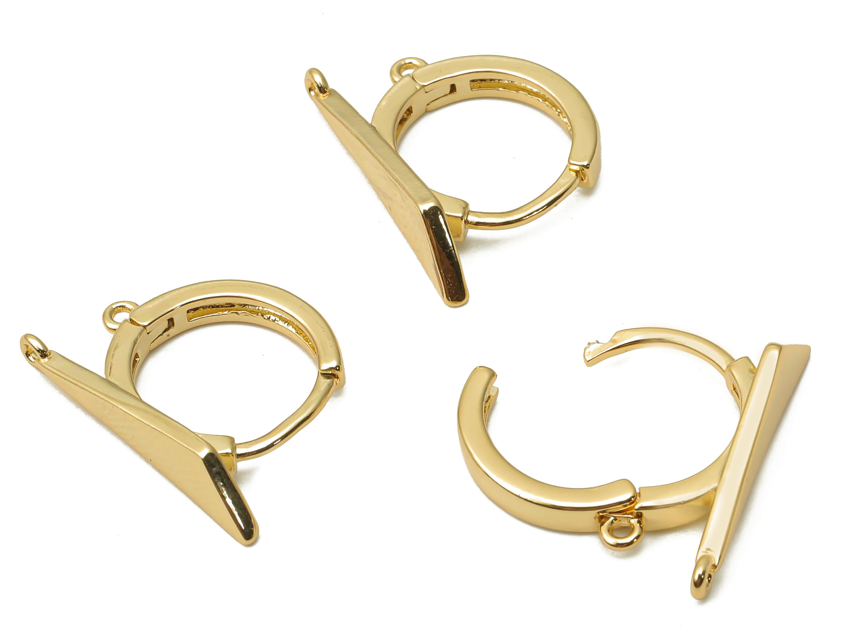 Brass Earring Connectors - Brass Triangle Clasps Hoop With Loop -Huggie Earrings - 18K Real Gold Plated - 19.6x13.63x1.6mm - RGP4841 - DOMEDBAZAAR