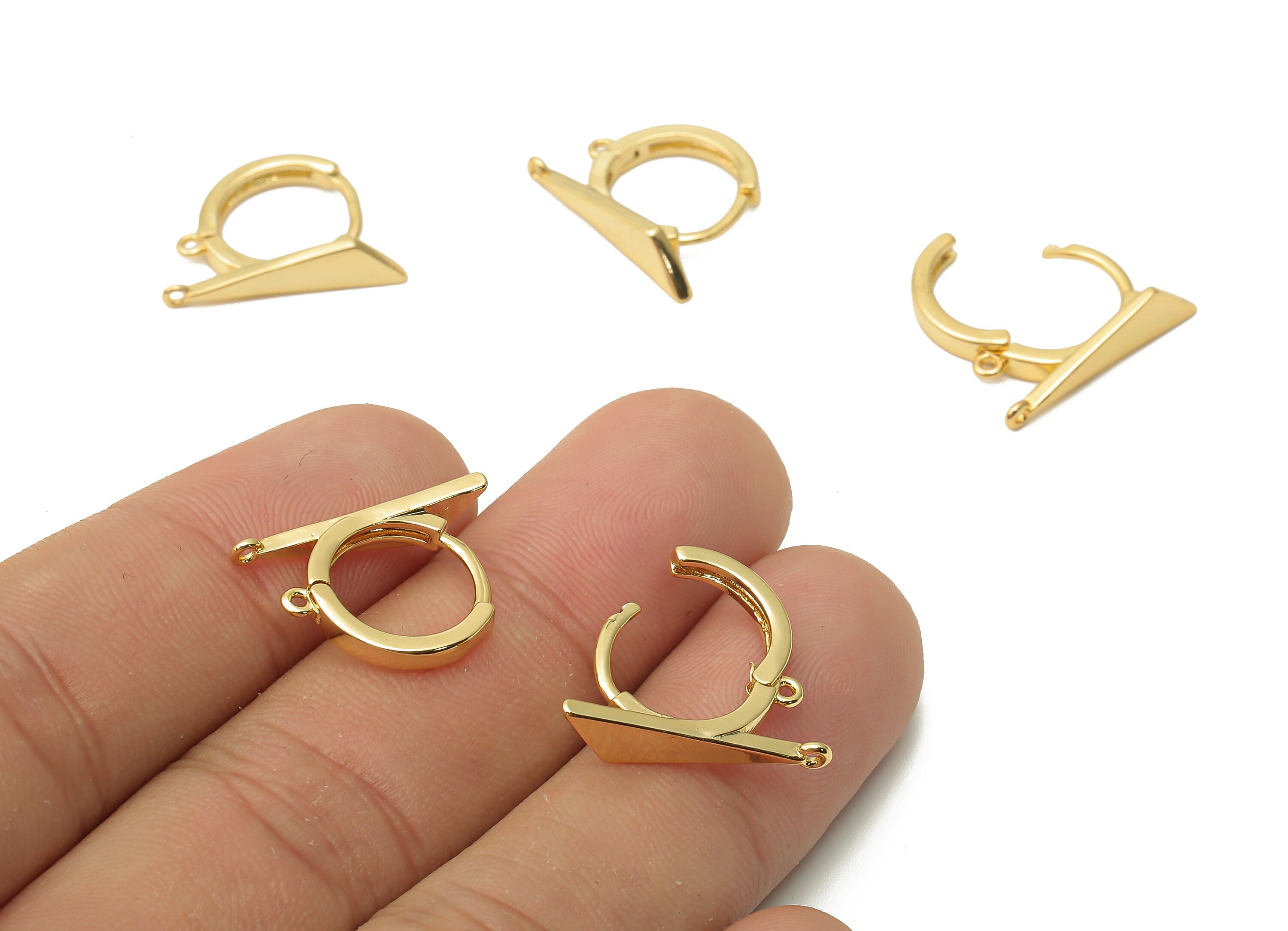 Brass Earring Connectors - Brass Triangle Clasps Hoop With Loop -Huggie Earrings - 18K Real Gold Plated - 19.6x13.63x1.6mm - RGP4841 - DOMEDBAZAAR