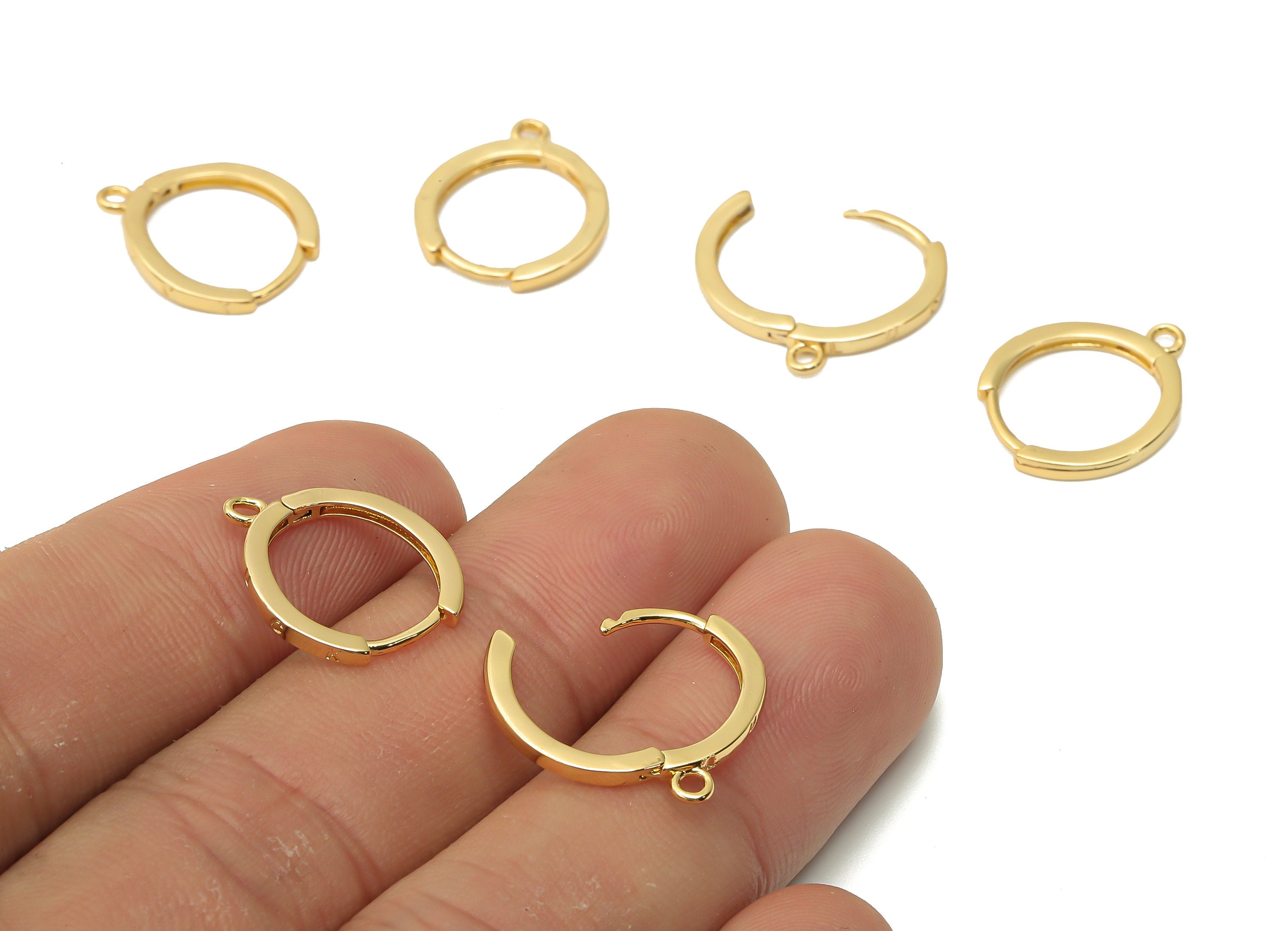 Brass Round Earrings Clasps - Brass Circle Hoop With Loop - Brass Huggie Clasps - Brass Huggie Hoop Earrings - 16.67x13.8x1.46mm - RGP4843 - DOMEDBAZAAR