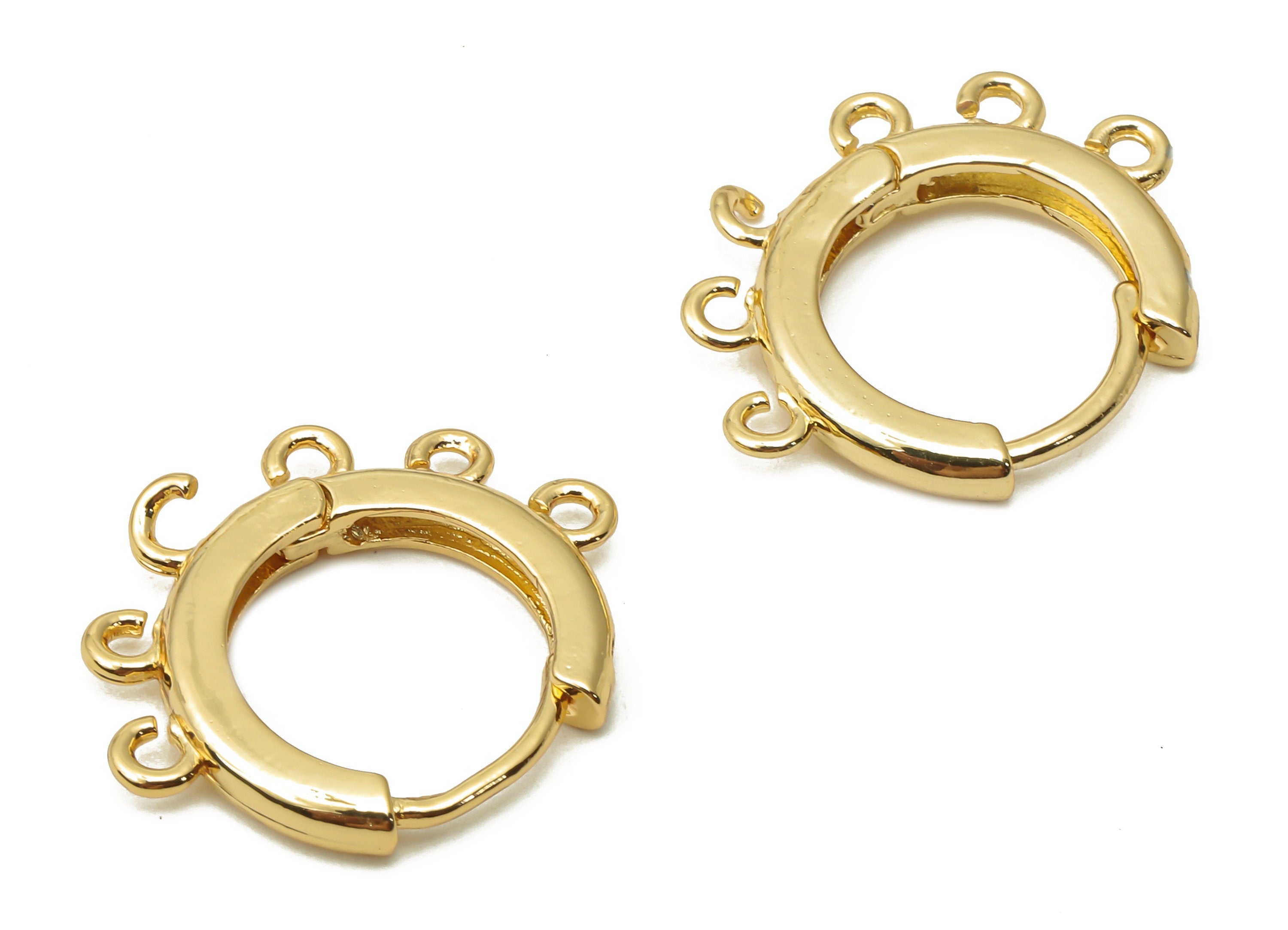 Brass Round Huggie Hoops Earrings - Earring Clasps With 6 Loop - Earring Connector - 18K Real Gold Plated - 21.02x17.04x2.42mm - RGP4851 - DOMEDBAZAAR