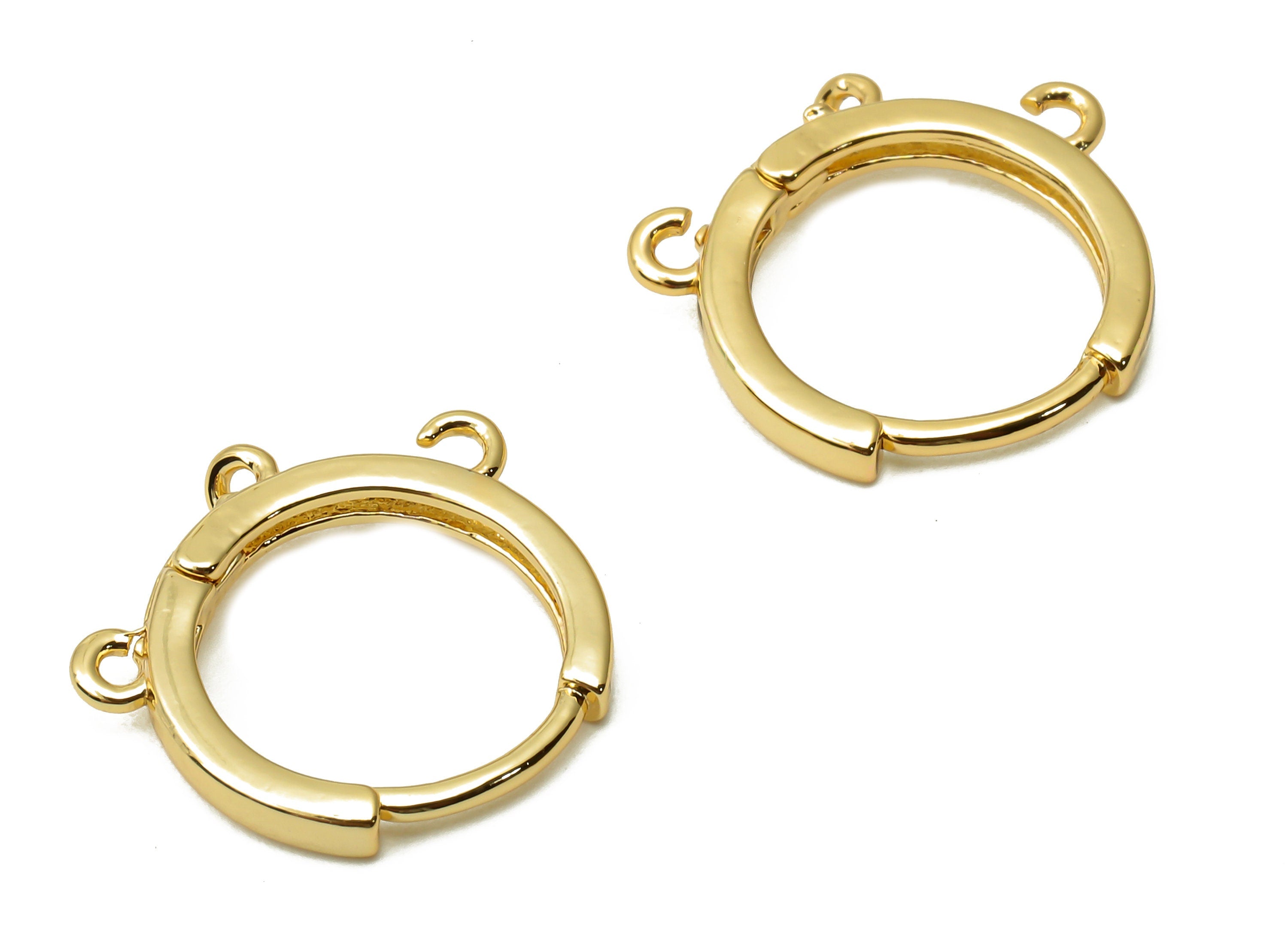 Brass Round Huggie Hoops Earrings - Clasps With 3 Loop - Earring Clasp Hoop Connector- 18K Real Gold Plated - 15.67x15.3x2.21mm - RGP4852 - DOMEDBAZAAR