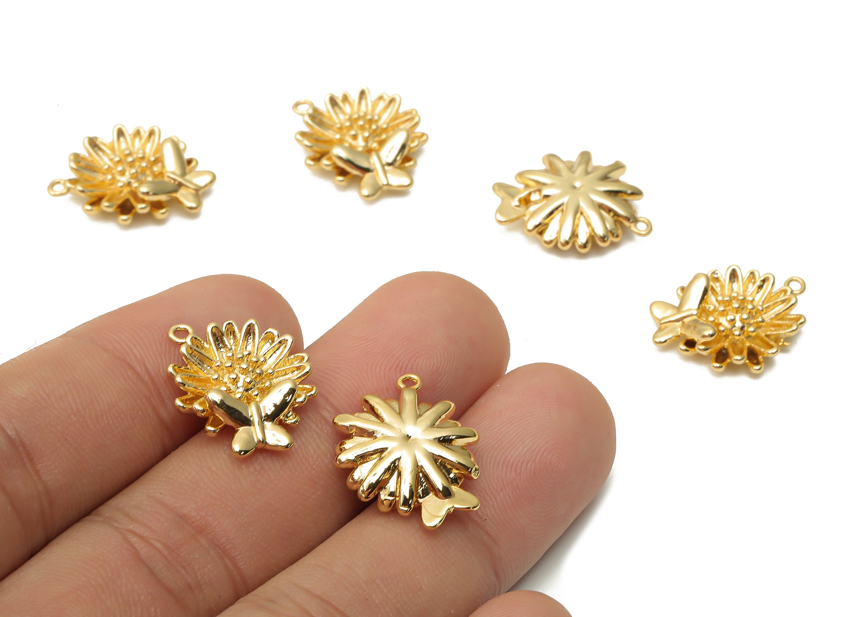Brass Lotus Earring Charm - Brass Waterlily Butterfly Earring - Butterfly Necklace - 18K Real Gold Plated - 20.15x15.79x4.87mm - RGP4857 - DOMEDBAZAAR