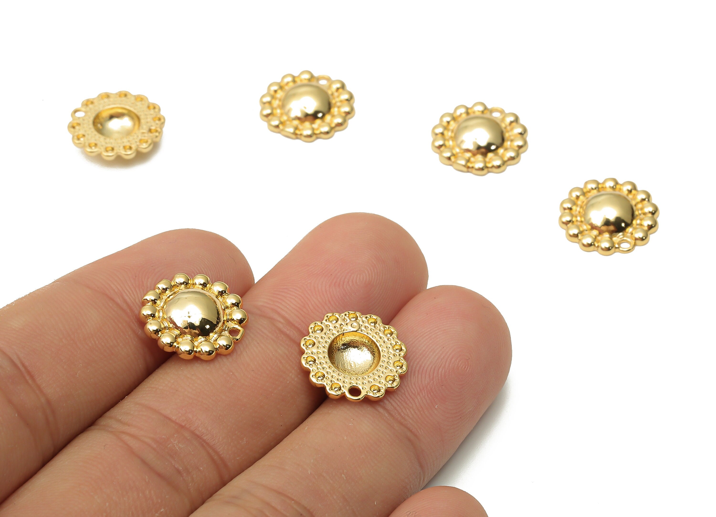 Brass Sun Flower Earring Charms - Raw Brass Flower Pendant Charms - 18K Real Gold Plated Brass - 13.07x13.07x3.3mm - RGP4859 - DOMEDBAZAAR