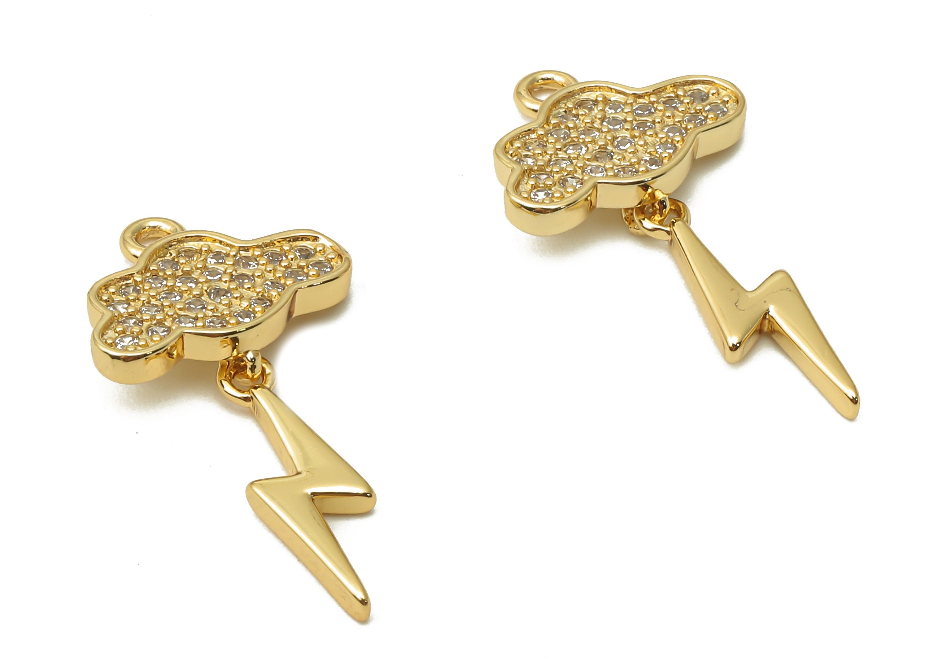 Brass Cloud Lightning Earrings with Zircon - Brass Cloud Pendant - Lightning Pendant- 18K Real Gold Plated -24.56x13.6x1.65mm - RGP4867 - DOMEDBAZAAR