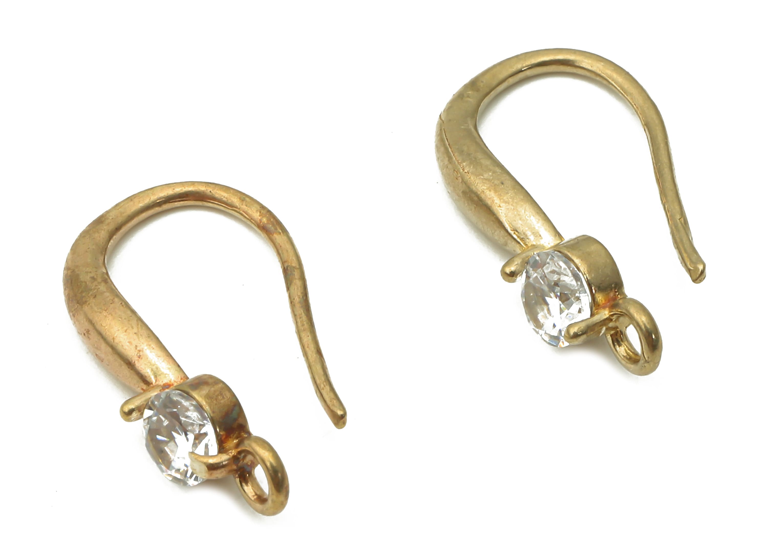 Brass Earrings Wires - Raw Brass Earrings Hooks With Zircon - Brass Earrings Findings - Brass Earrings Charms - 18.62x11.04x2.6mm - PP7802 - DOMEDBAZAAR