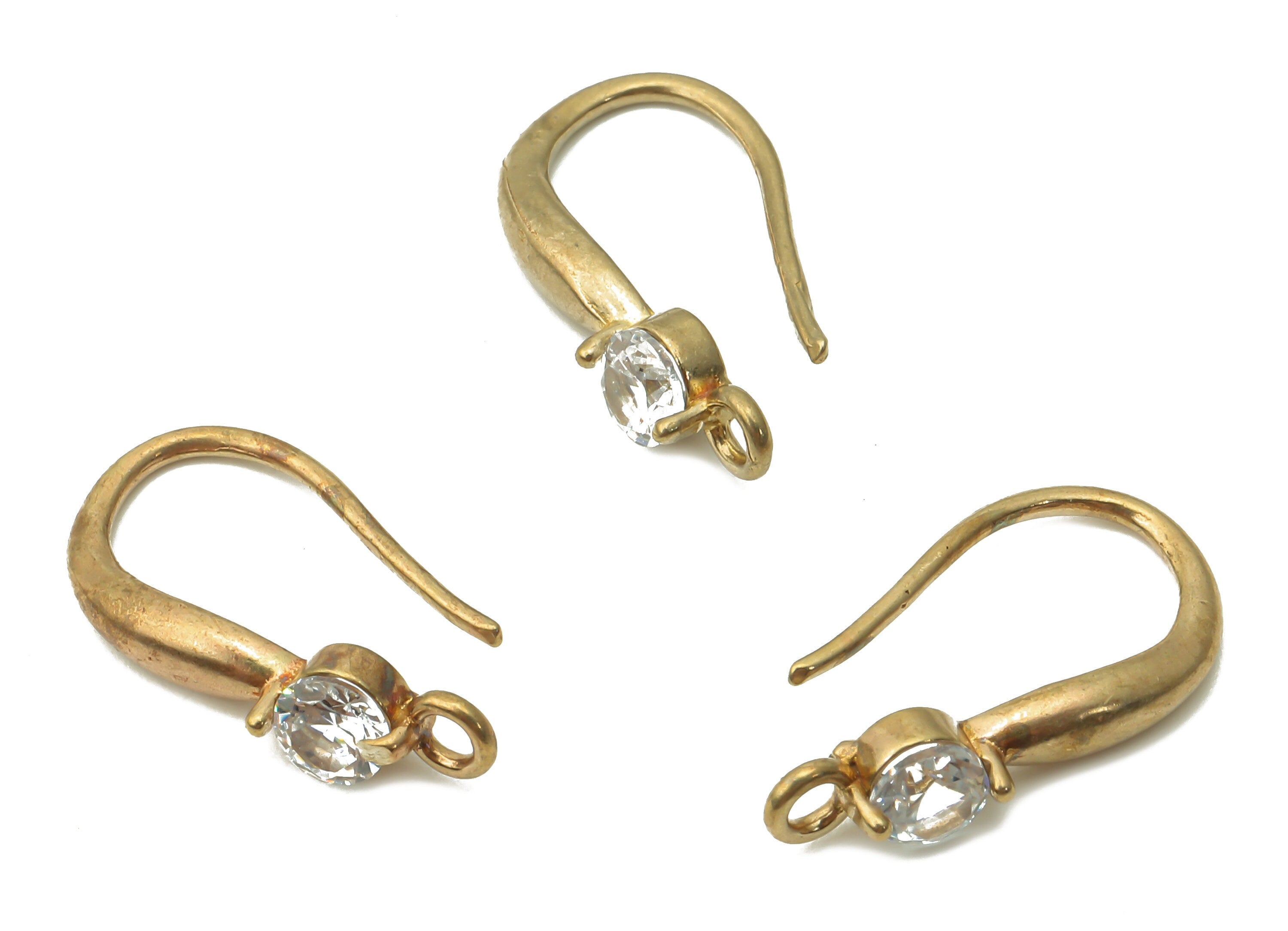 Brass Earrings Wires - Raw Brass Earrings Hooks With Zircon - Brass Earrings Findings - Brass Earrings Charms - 18.62x11.04x2.6mm - PP7802 - DOMEDBAZAAR