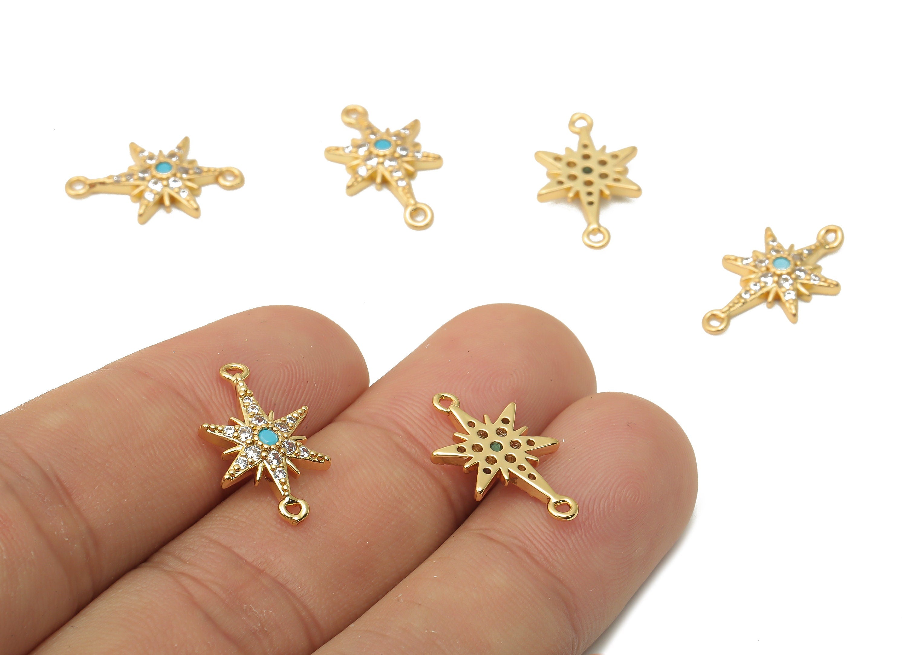 Brass Star Earring with Zircon - Brass Star Connector - 18K Real Gold Plated Brass - Gold plated Star Pendant - 17.43x10.78x2.53mm - RGP4876 - DOMEDBAZAAR
