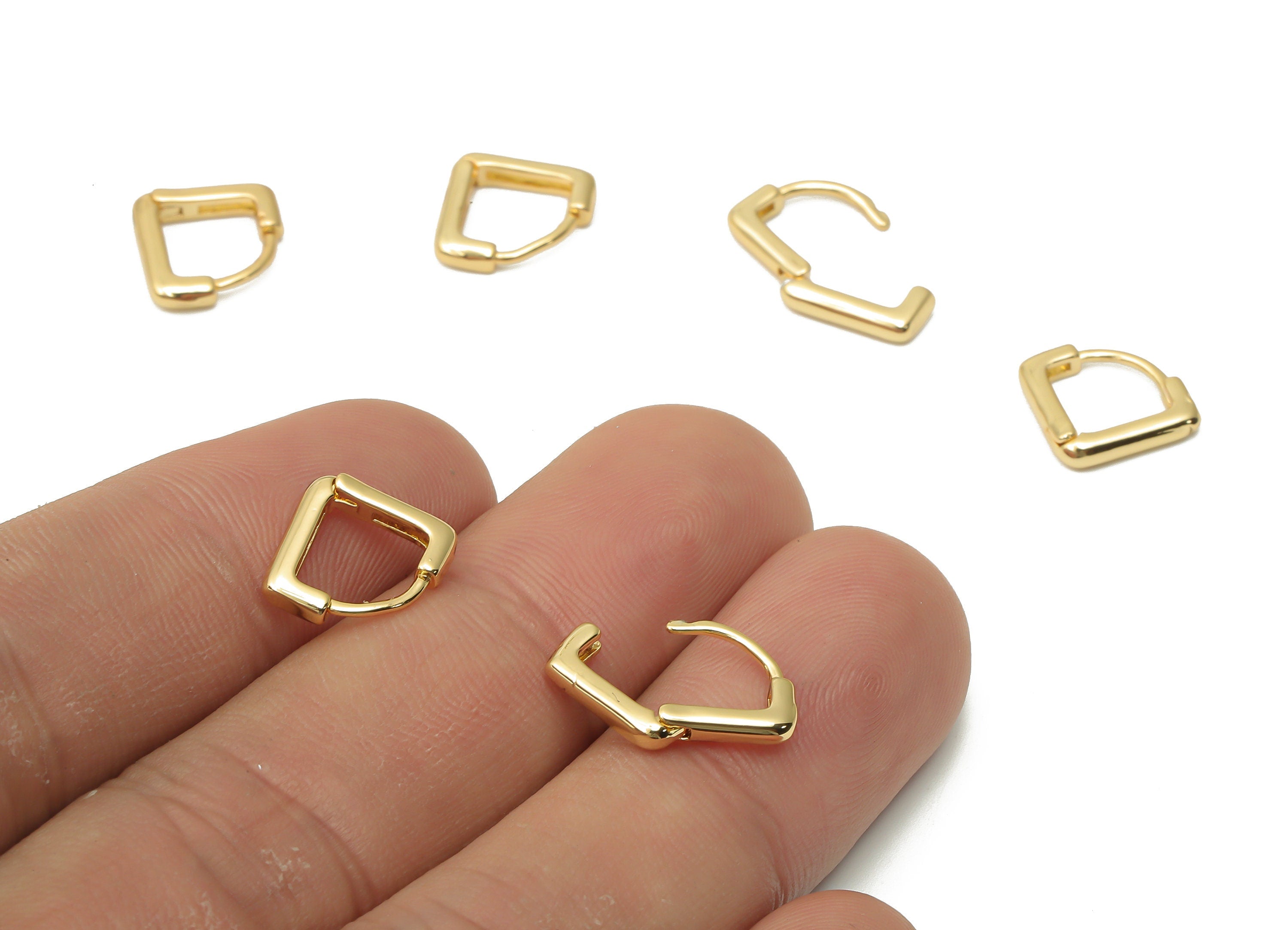 Brass Half Square Clasps Earrings - Brass V Huggie Earrings - Brass Clasp Hoop Earring - 18K Real Gold Plated - 12.32x2.33x1.34mm - RGP4883 - DOMEDBAZAAR