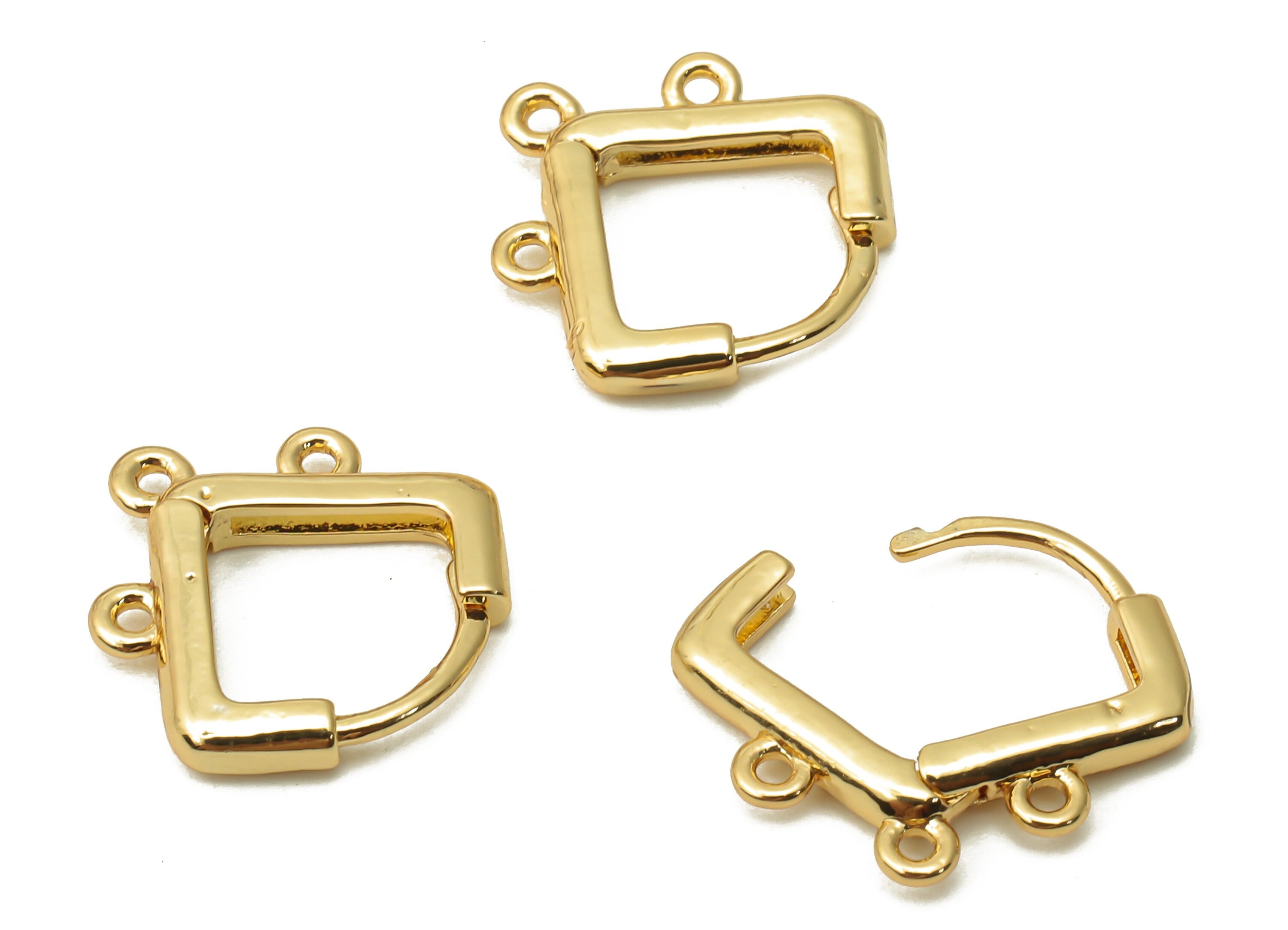 Brass Half Square Earrings Clasps - Diamond Clasps with 3 Loops - Huggie Clasps Connector - 18K Real Gold Plated - 13.66x13.5x2.21mm-RGP4887 - DOMEDBAZAAR