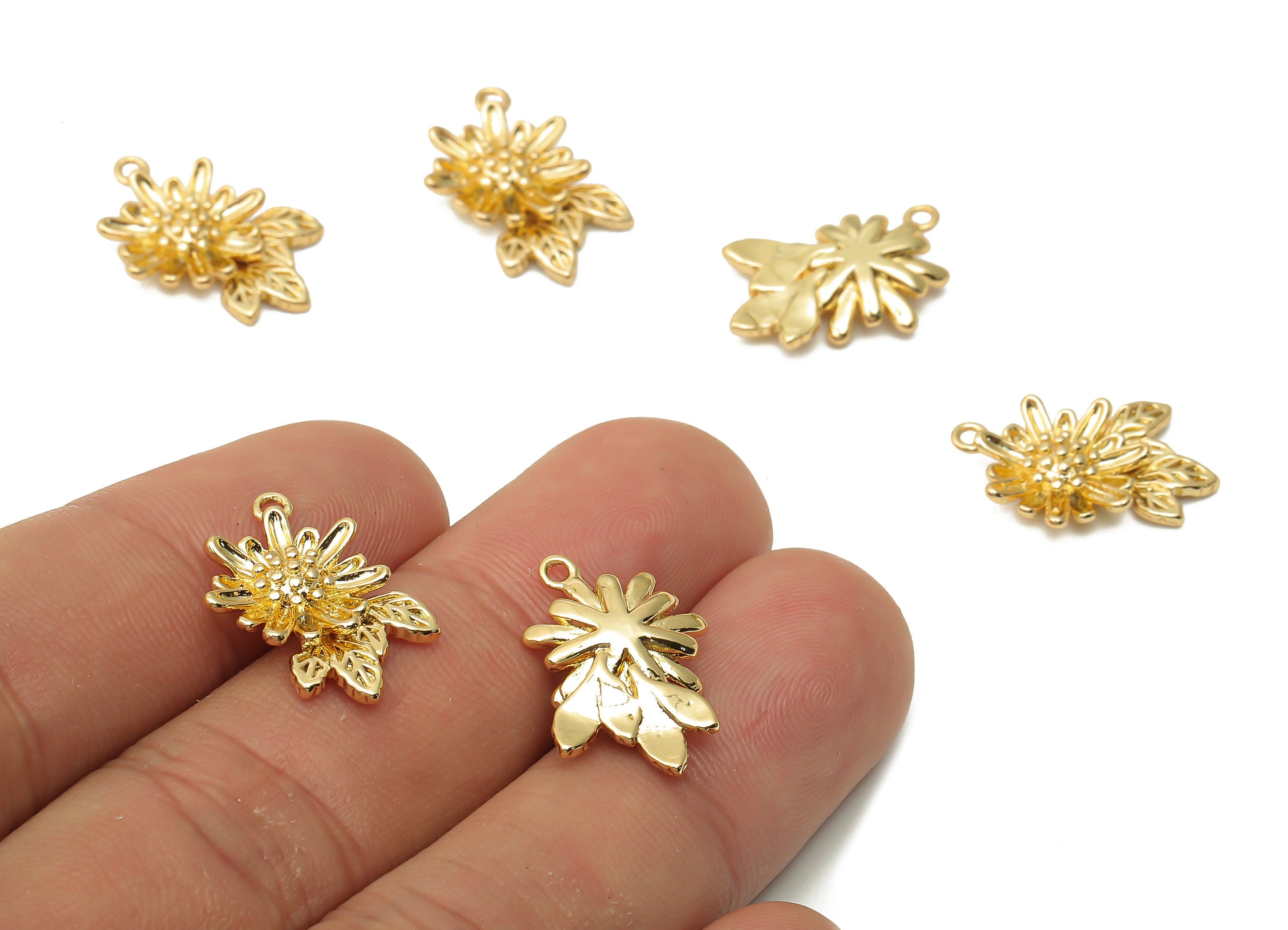 Brass Flower Earring Charm - Brass Waterlily Earring - Lotus Pendant - Flower Charm - 18K Real Gold Plated - 19.45x12.55x3.85mm - RGP4889 - DOMEDBAZAAR