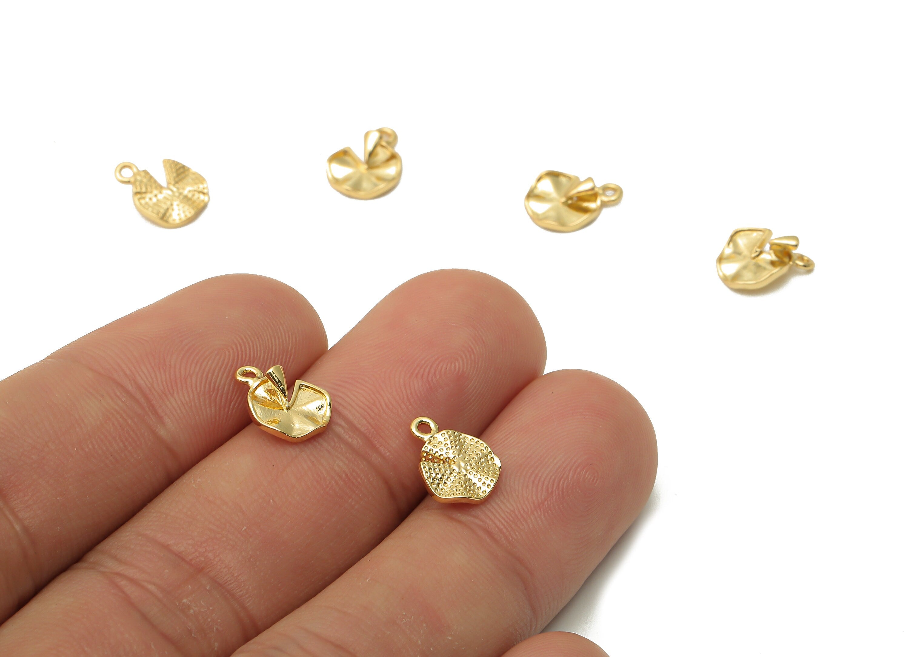 Brass Round Earring Charms - Textured Mini Circle Wave For Bracelet - Wavy Spots Pendant - 18k Real Gold Plated - 10.12x 7.66x 0.9mm-RGP4895 - DOMEDBAZAAR