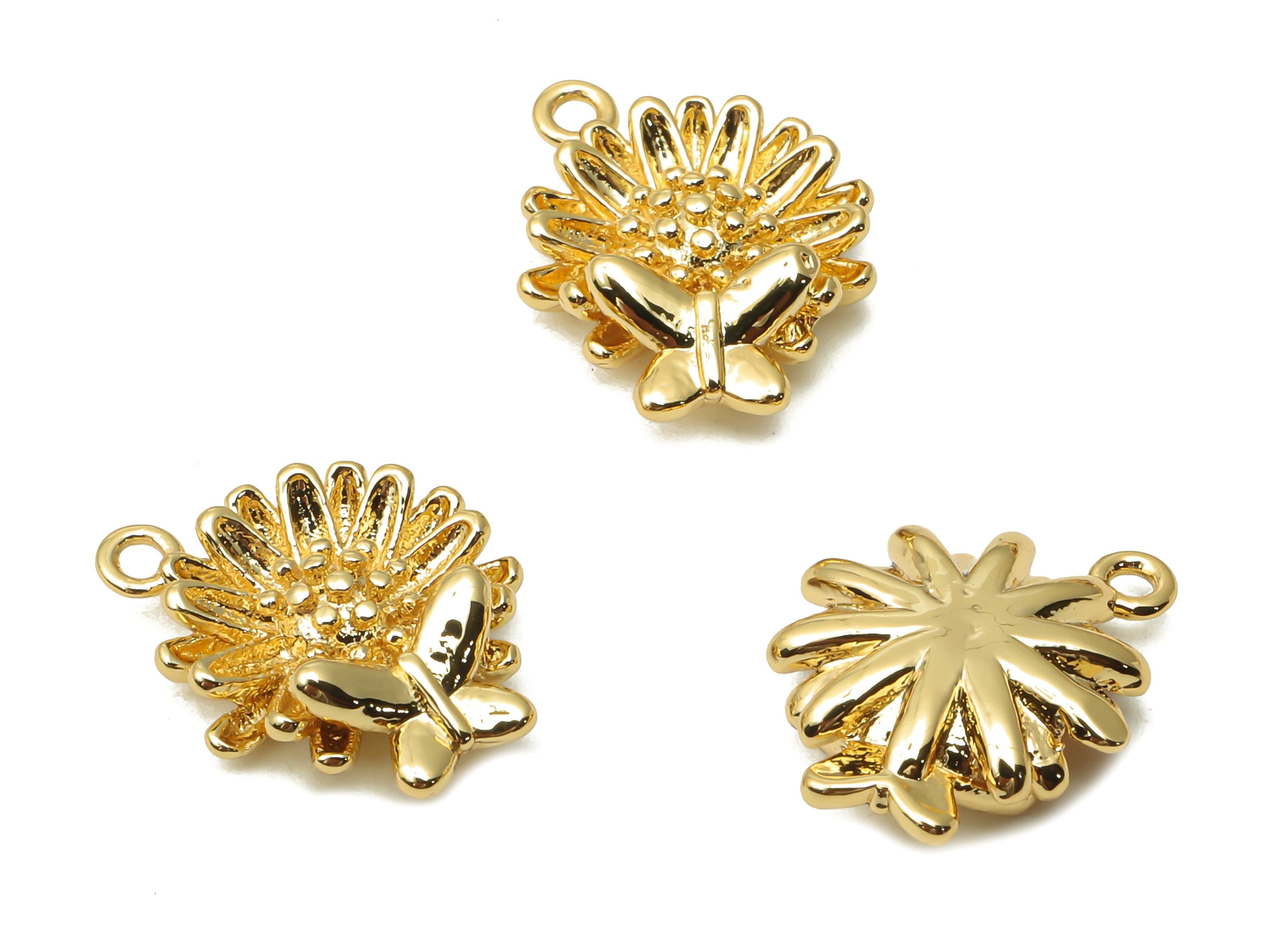Brass Flower Earring Charm - Brass Waterlily Butterfly - Lotus Necklace - For Pendant - 18K Real Gold Plated - 15.09x11.64x3.54mm - RGP4900 - DOMEDBAZAAR