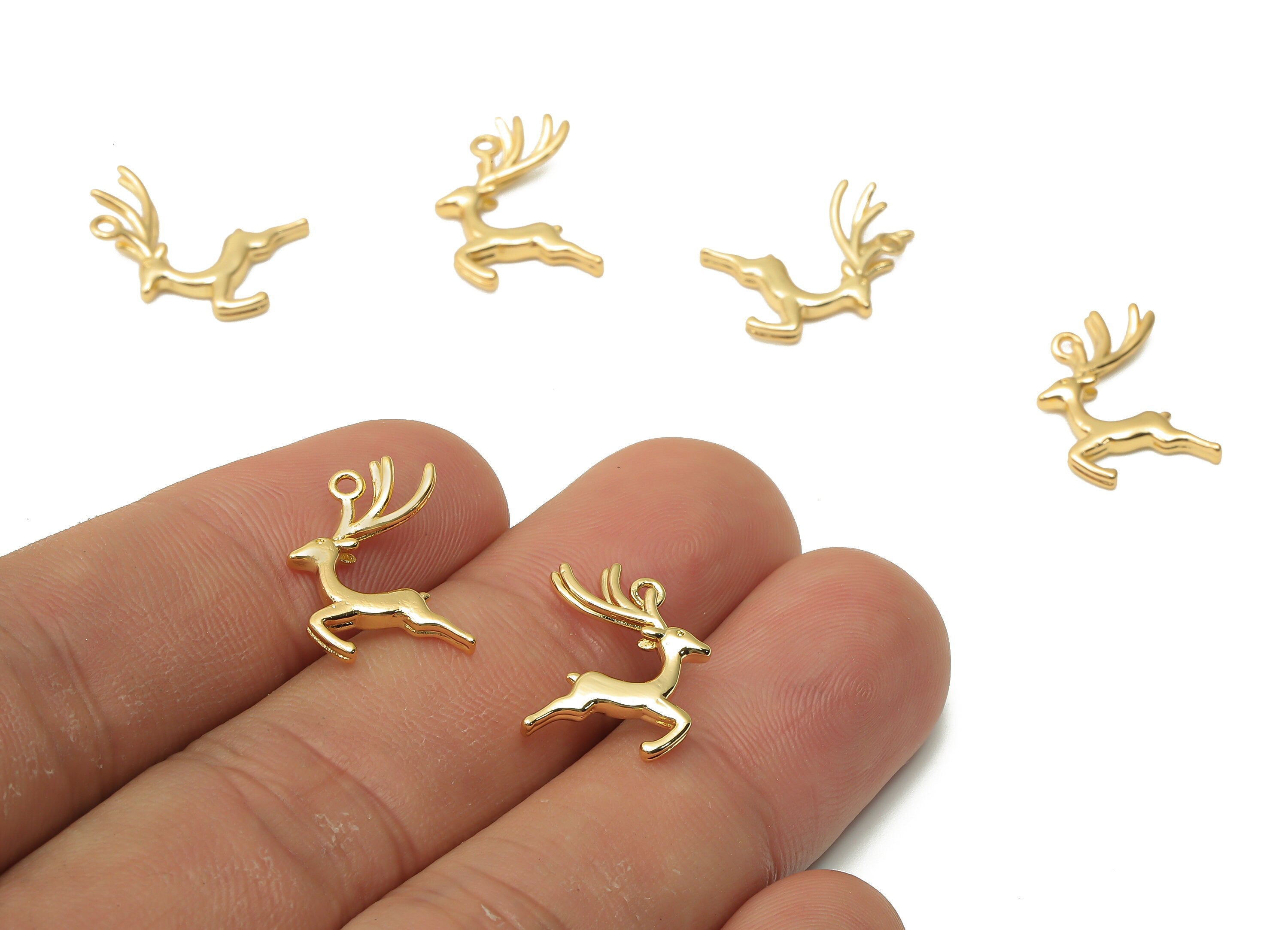 Brass Deer Earrings Charm - Brass Deer Pendant - Deer Gold Plated Pendant - 18K Real Gold Plated Brass - 17.73x10.87x2.2mm - RGP4902 - DOMEDBAZAAR