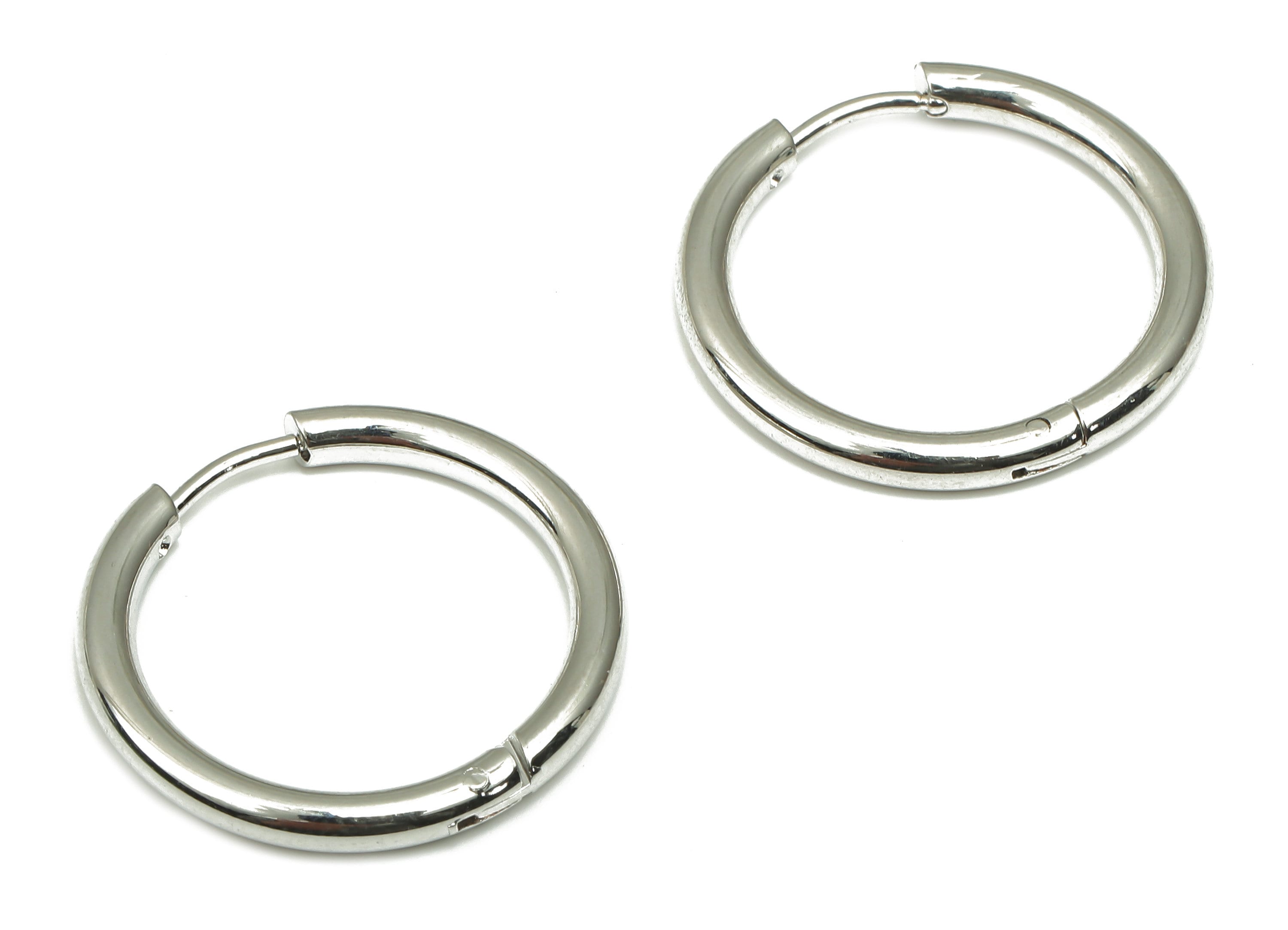 Hoop Earring Clasp - Brass Circle Earrings - 18k Real White Gold Plated Round Brass - Jewelry Supplies - 22.78x22.78x2.61mm - RGP4732S - DOMEDBAZAAR