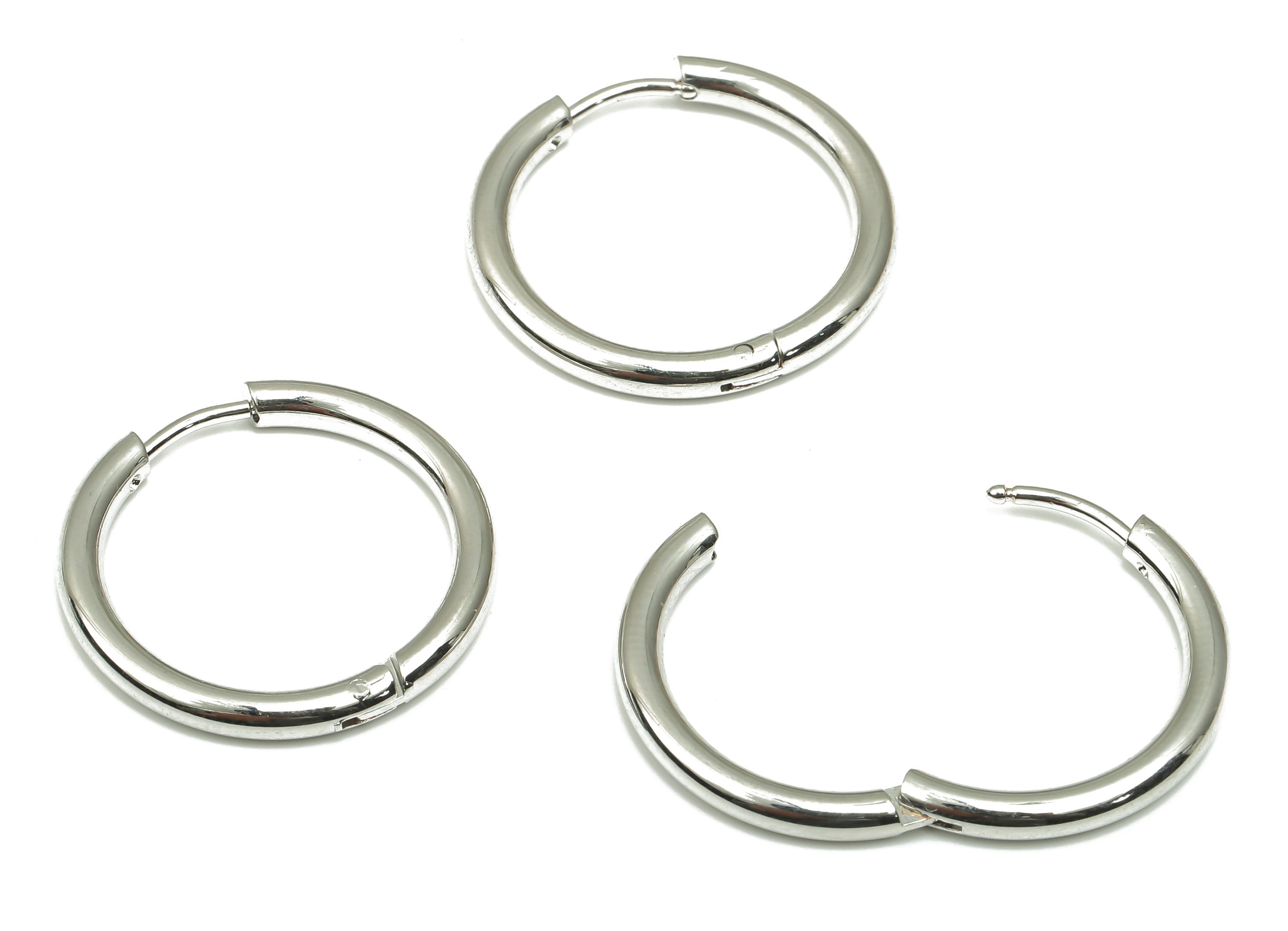 Hoop Earring Clasp - Brass Circle Earrings - 18k Real White Gold Plated Round Brass - Jewelry Supplies - 22.78x22.78x2.61mm - RGP4732S - DOMEDBAZAAR