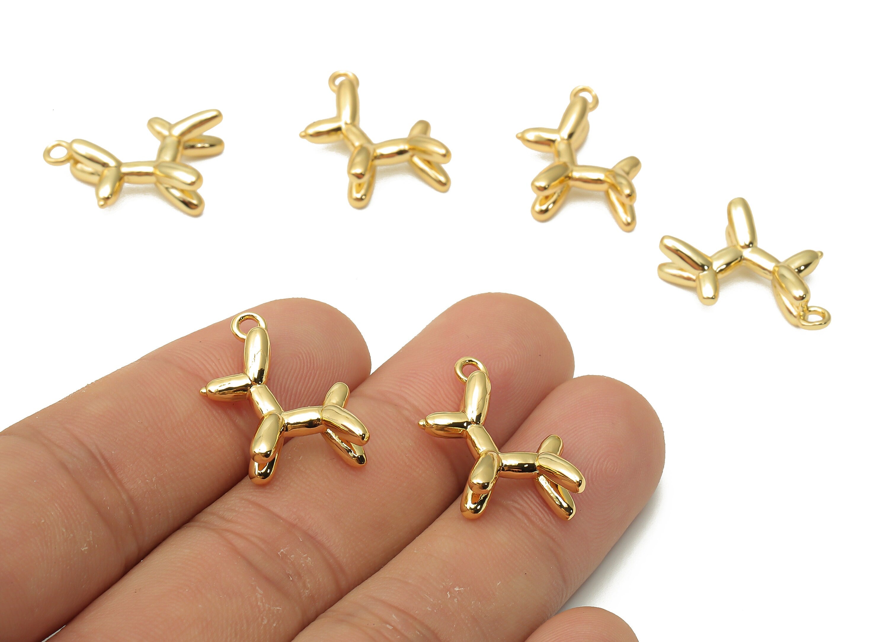 Brass Balloon Dog Earrings Charm - Brass Dog Balloon Pendant - Brass Animal Pendant - 18K Real Gold Plated - 20.98x15.86x2.53mm - RGP4908 - DOMEDBAZAAR