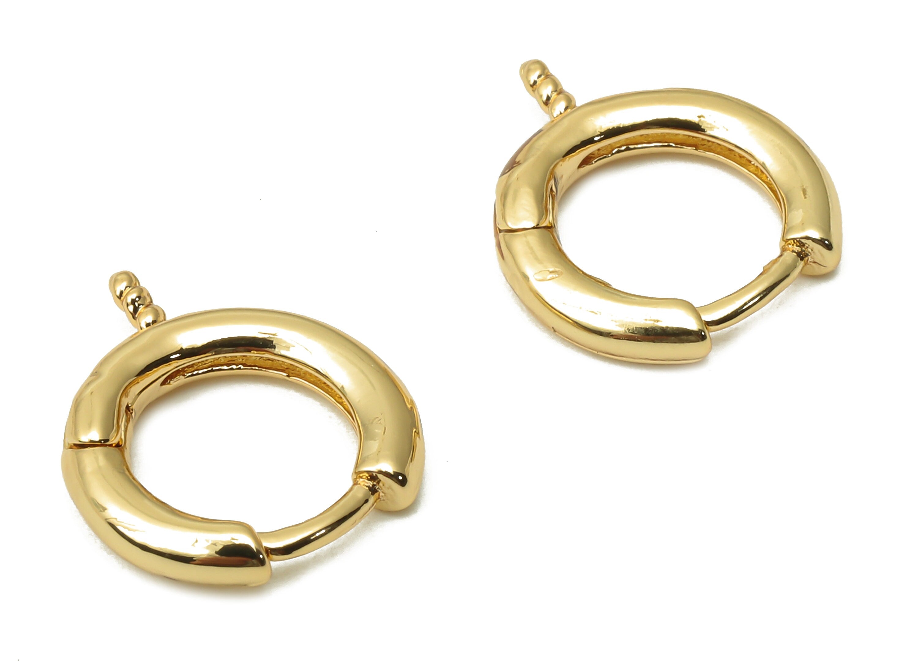 Brass Round Earrings Clasps - Brass Earring Huggie Hoop - Brass Hoop Earring for Pearl - 18K Real Gold Plated - 14.13x11.7x2.32mm - RGP4911 - DOMEDBAZAAR