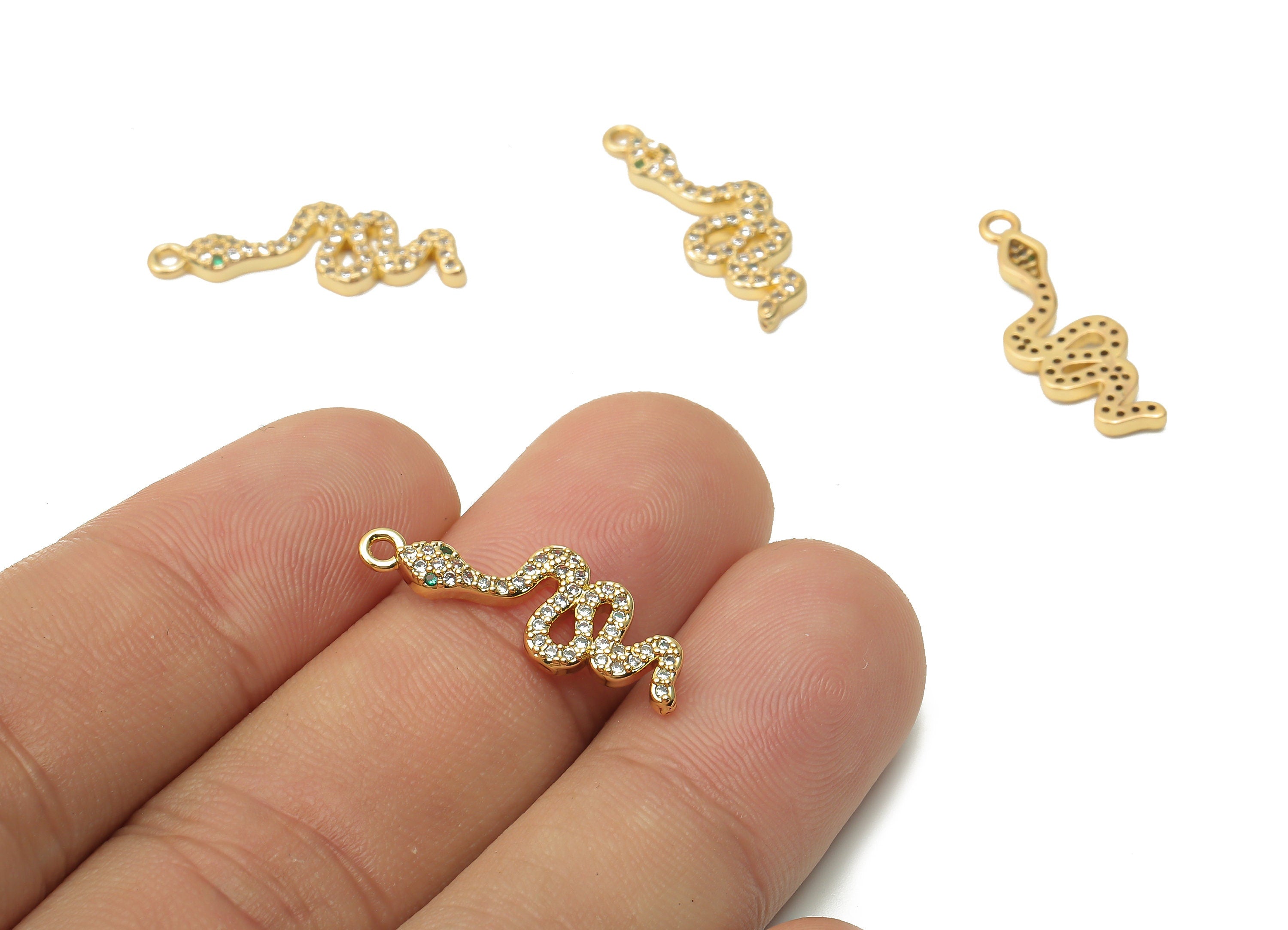 Brass Infinity Snake Earring Charm with Zircons - Gold Plated Infinity Snake Pendant - 18K Real Gold Plated - 29.14x12.3x2.78mm - RGP4925 - DOMEDBAZAAR