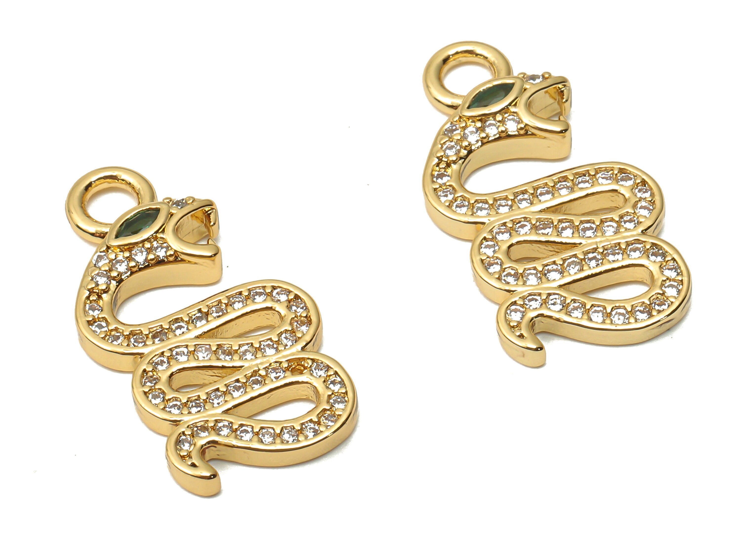 Brass Snake Earrings with Zircons - Gold plated Snake Necklace - Brass Pendant - 18K Real Gold Plated -21.78x11.16x2.82mm - RGP4932 - DOMEDBAZAAR