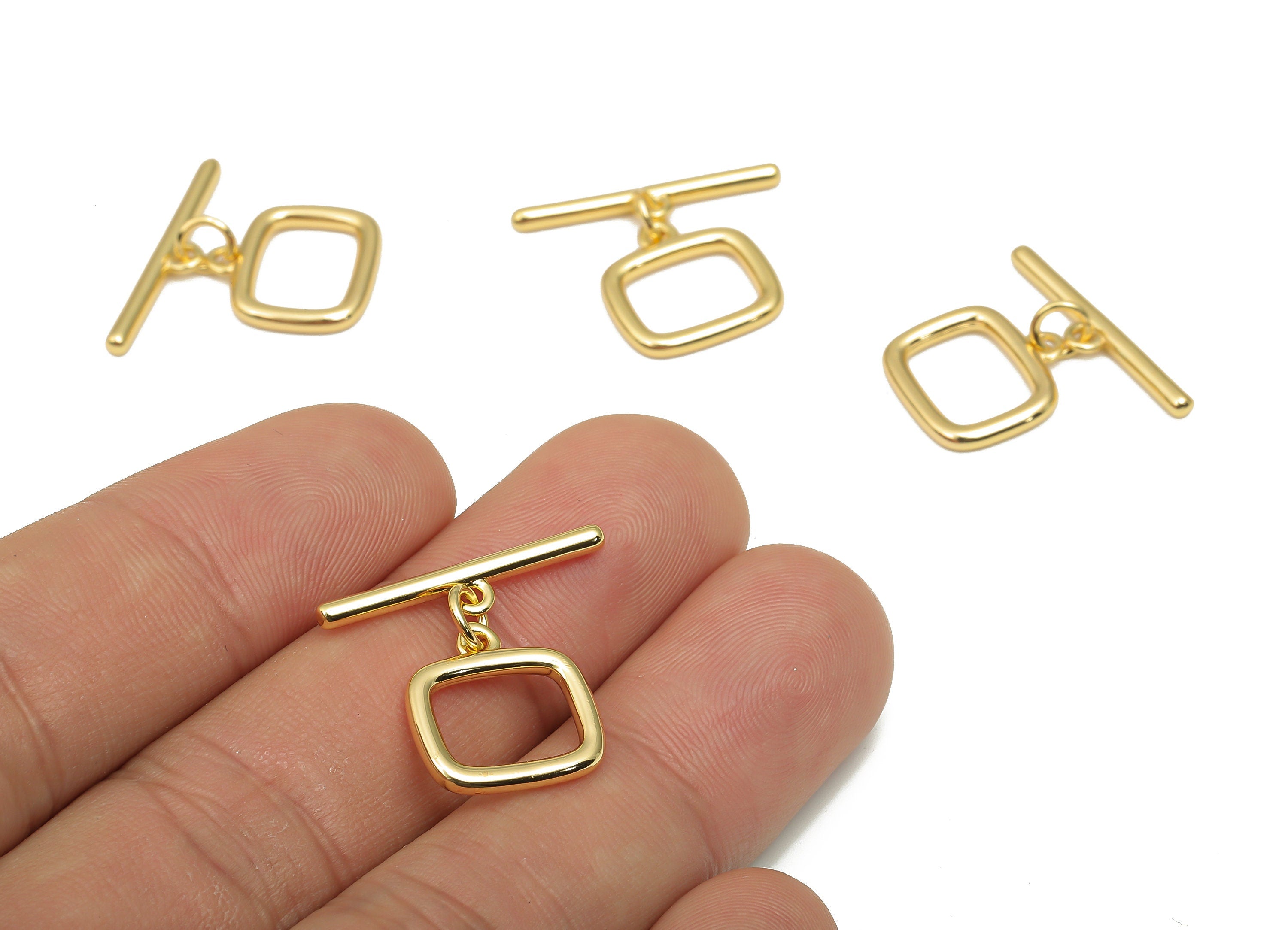 Brass Toggle Clasp - Brass Simple Square Toggle Clasp - For Necklace - 18K Real Gold Plated Brass - For Bracelet - 22.14x19.97x2mm - RGP4559 - DOMEDBAZAAR