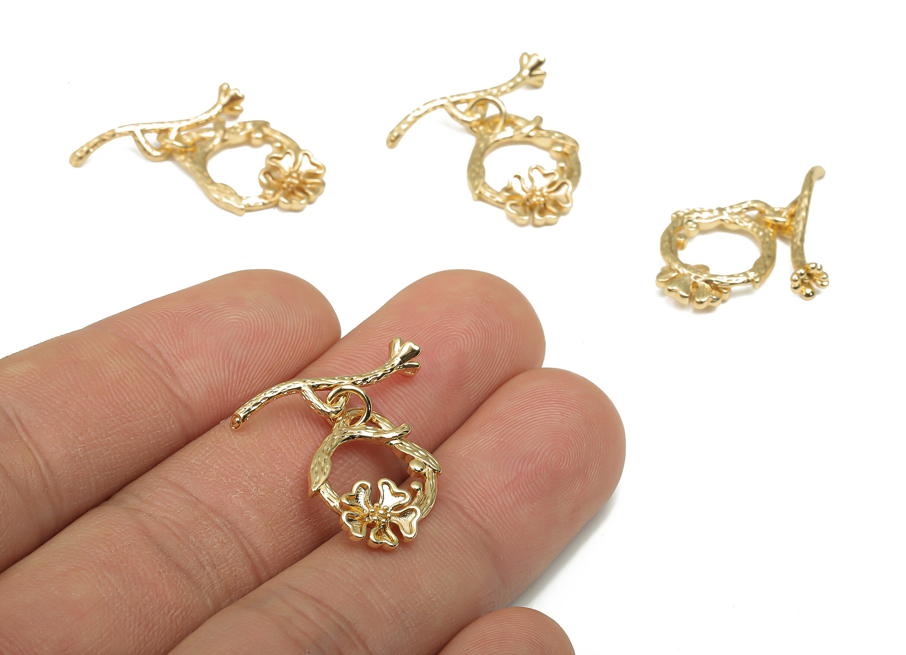 Brass Toggle Clasp - Brass Artisan Flower Toggle Clasps - For Necklace - Bracelet - 18K Real Gold Plated Brass - 23.87x21.66x4.4mm - RGP4560 - DOMEDBAZAAR