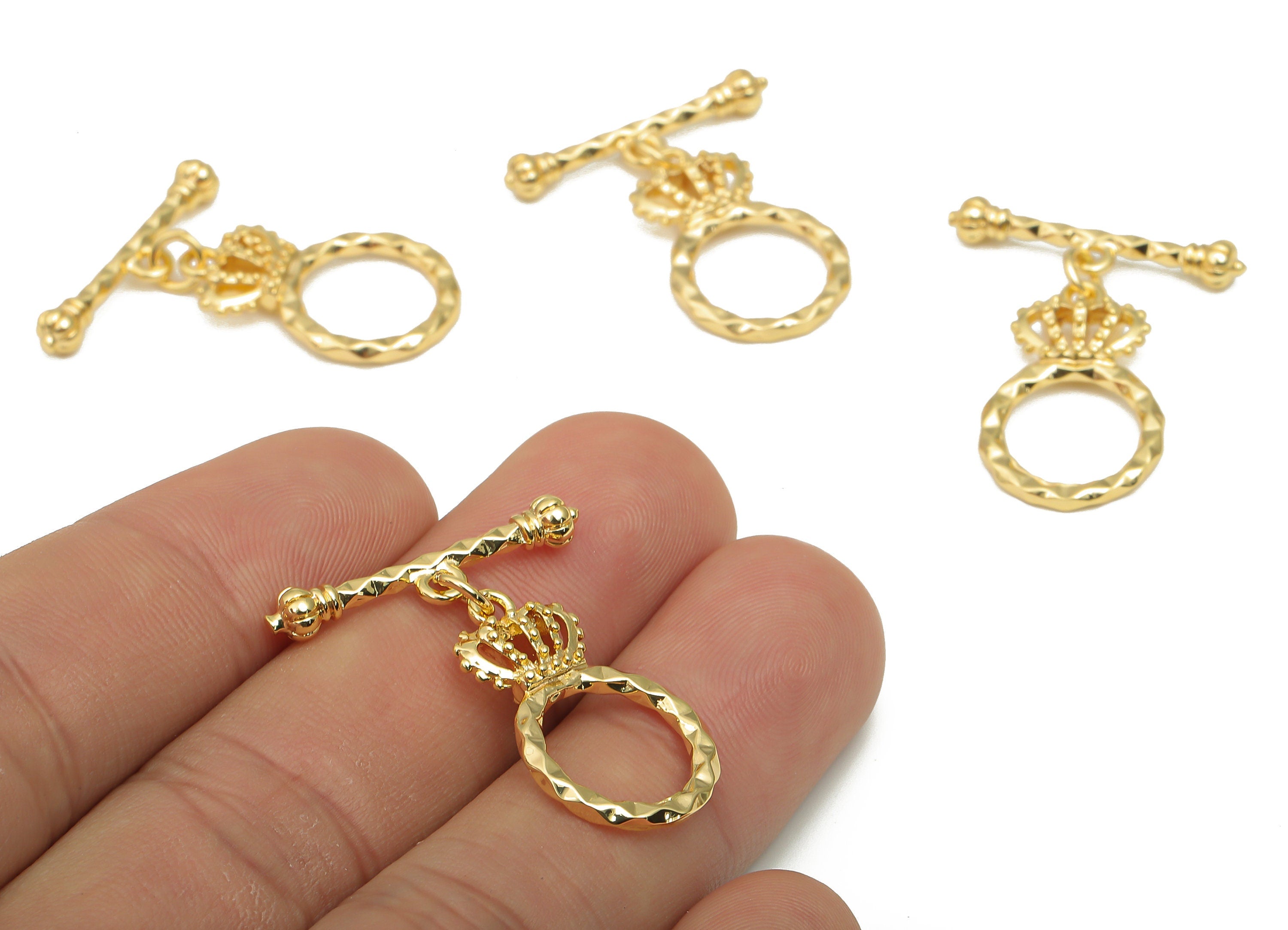 Brass Toggle Clasp - Gold Crown Toggle Clasp -For Necklace - 18K Real Gold Plated Brass - Bracelet Toggle Clasp - 28.92x23.74x3.8mm- RGP4561 - DOMEDBAZAAR