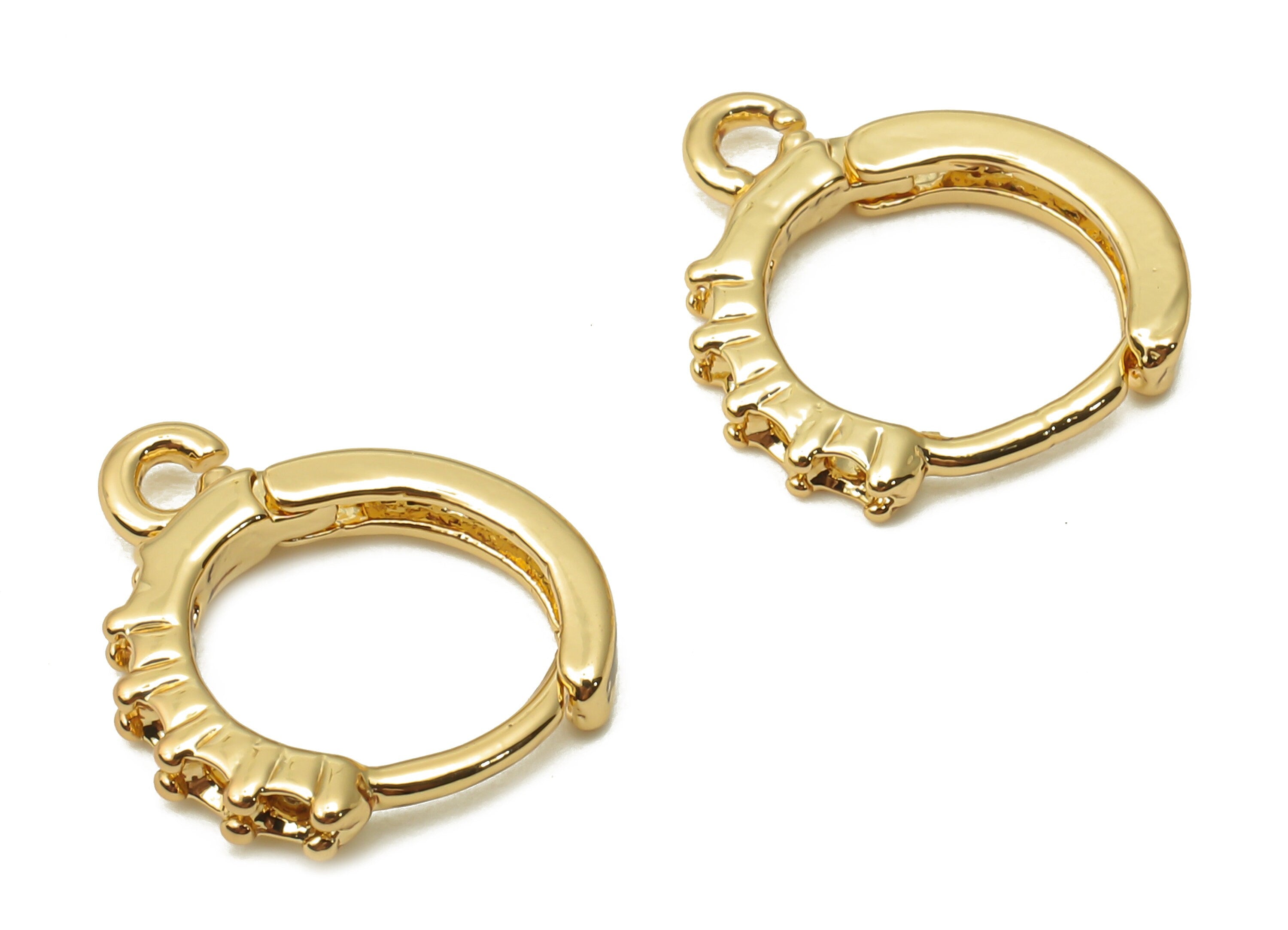 Brass Round Hoop Earring Clasps - Brass zigzag Huggie Hoop Earring With Loop - 18K Real Gold Plated - 13.87x12.35x2.14mm - RGP4940 - DOMEDBAZAAR