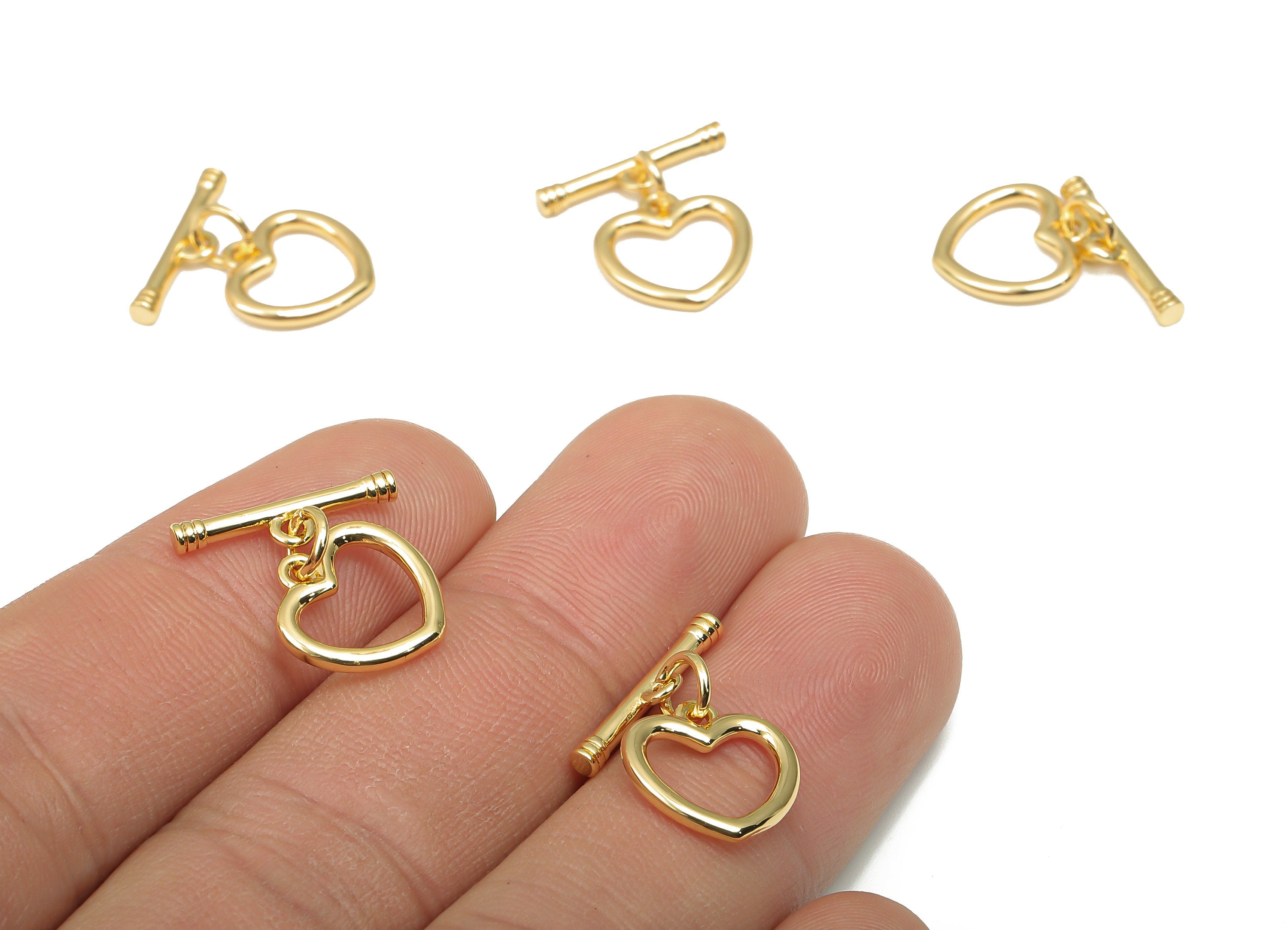 Brass Toggle Clasp - Brass Heart Bracelet Toggle Clasp - 18K Real Gold Plated Brass - Toggle Necklace - 16.78x15.4x1.46mm - RGP4566 - DOMEDBAZAAR