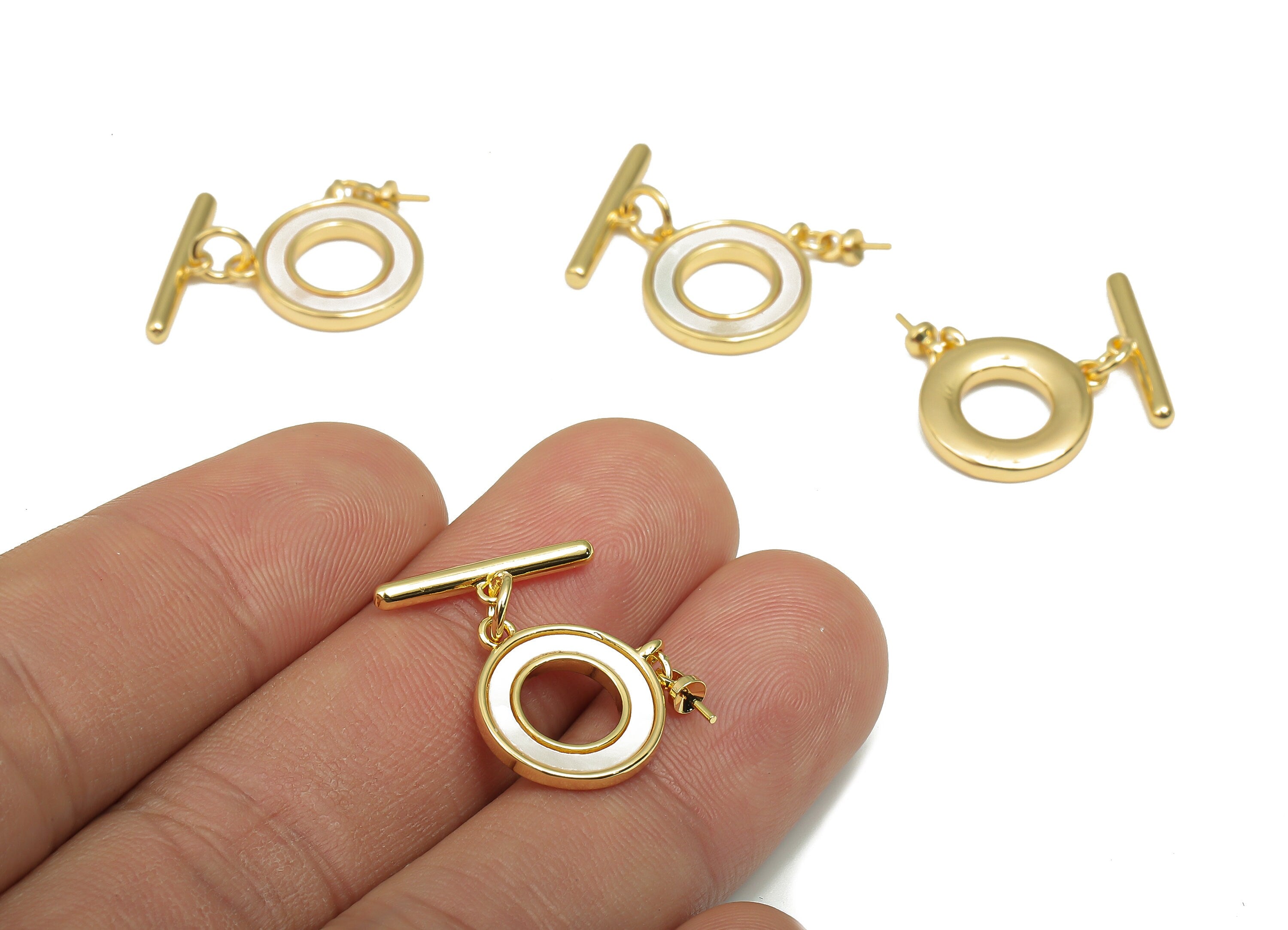 Brass Toggle Clasp - Circle Bracelet Toggle Clasp - Round Toggle Necklace - 18K Real Gold Plated Brass - For Pearl - 21.3x16.4x2mm - RGP4569 - DOMEDBAZAAR