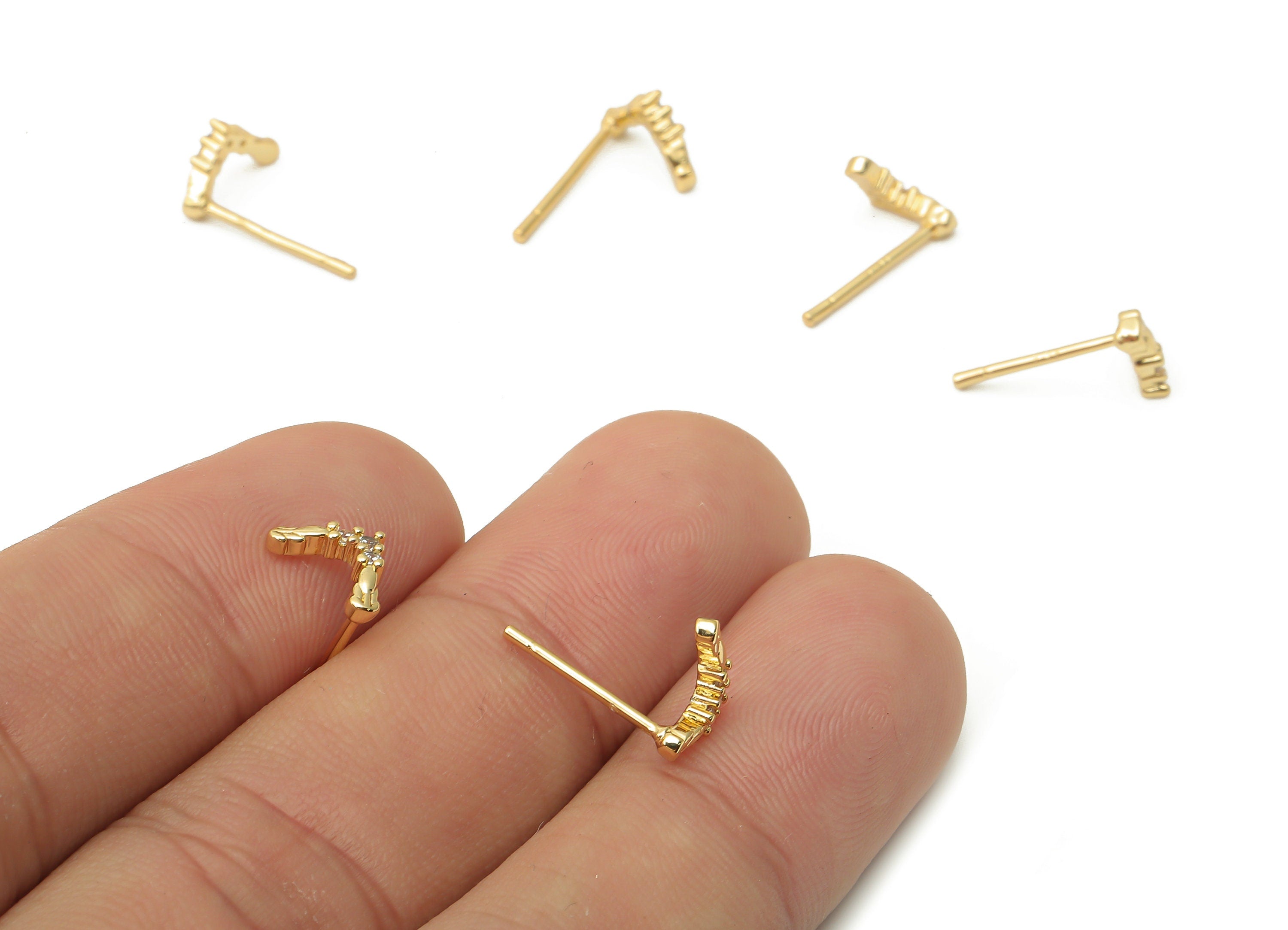 Brass Earring Post With Zircon - Textured Post - Earring Stud - 18K Real Gold Plated Brass - 925 Silver Needle - 8.9x5.5x1.75mm - RGP4949 - DOMEDBAZAAR