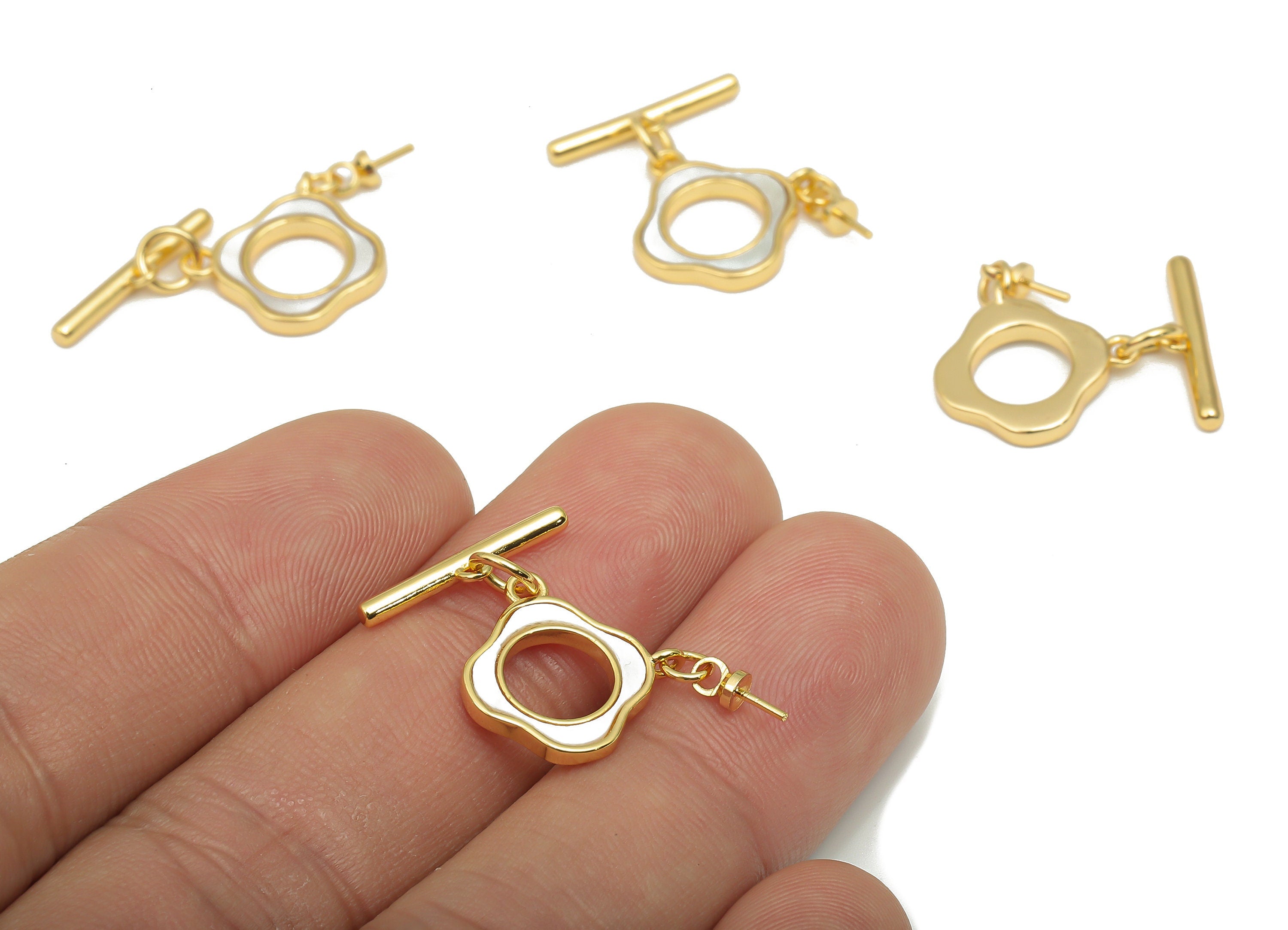 Brass Toggle Clasp - Flower Shell Bracelet Toggle Clasp - Toggle Necklace - 18K Real Gold Plated Brass - 20.2x16x1.9mm - RGP4573 - DOMEDBAZAAR