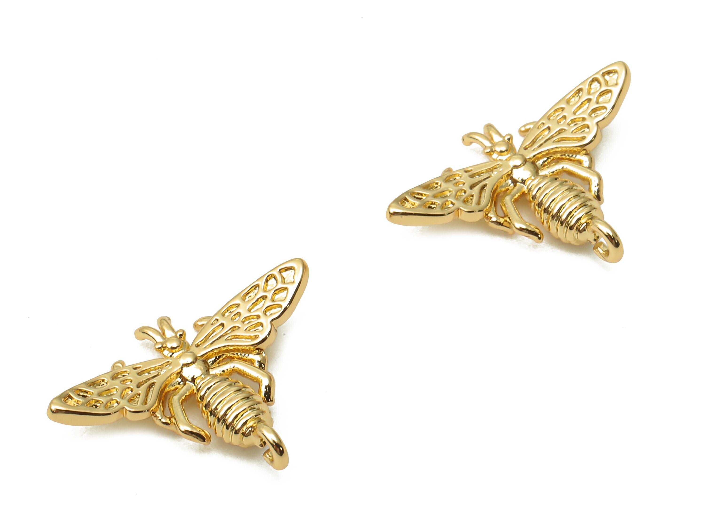 Brass Insect Earring Charm - Brass Bee Necklace - Brass Fly Pendant - Insect Necklace - 18K Real Gold Plated - 16.43x12.2x2.1mm - RGP4956 - DOMEDBAZAAR